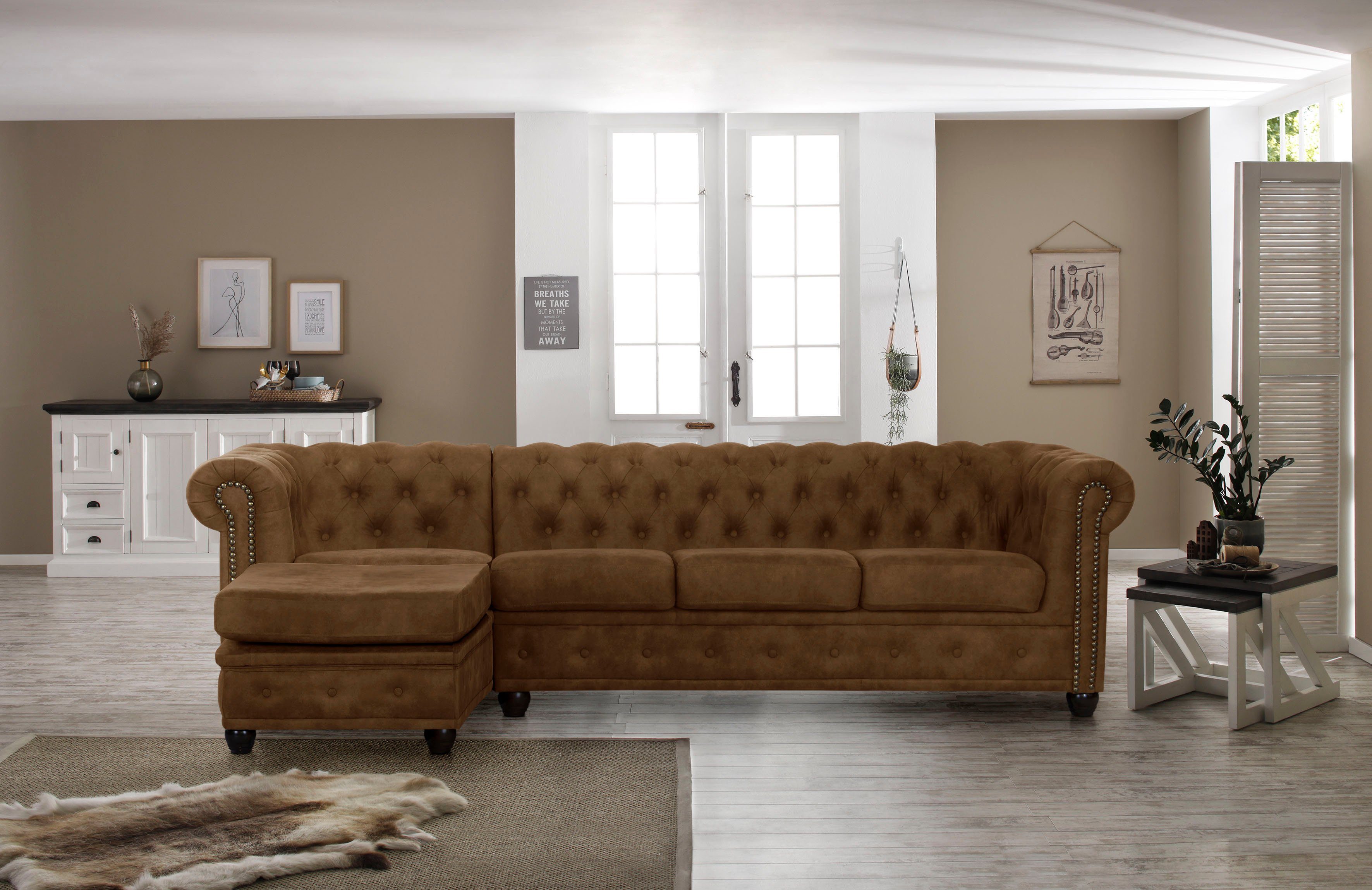 Home affaire Chesterfield-Sofa Rysum L-Form, Chesterfield-Optik mit Ottomanen-Abschluß