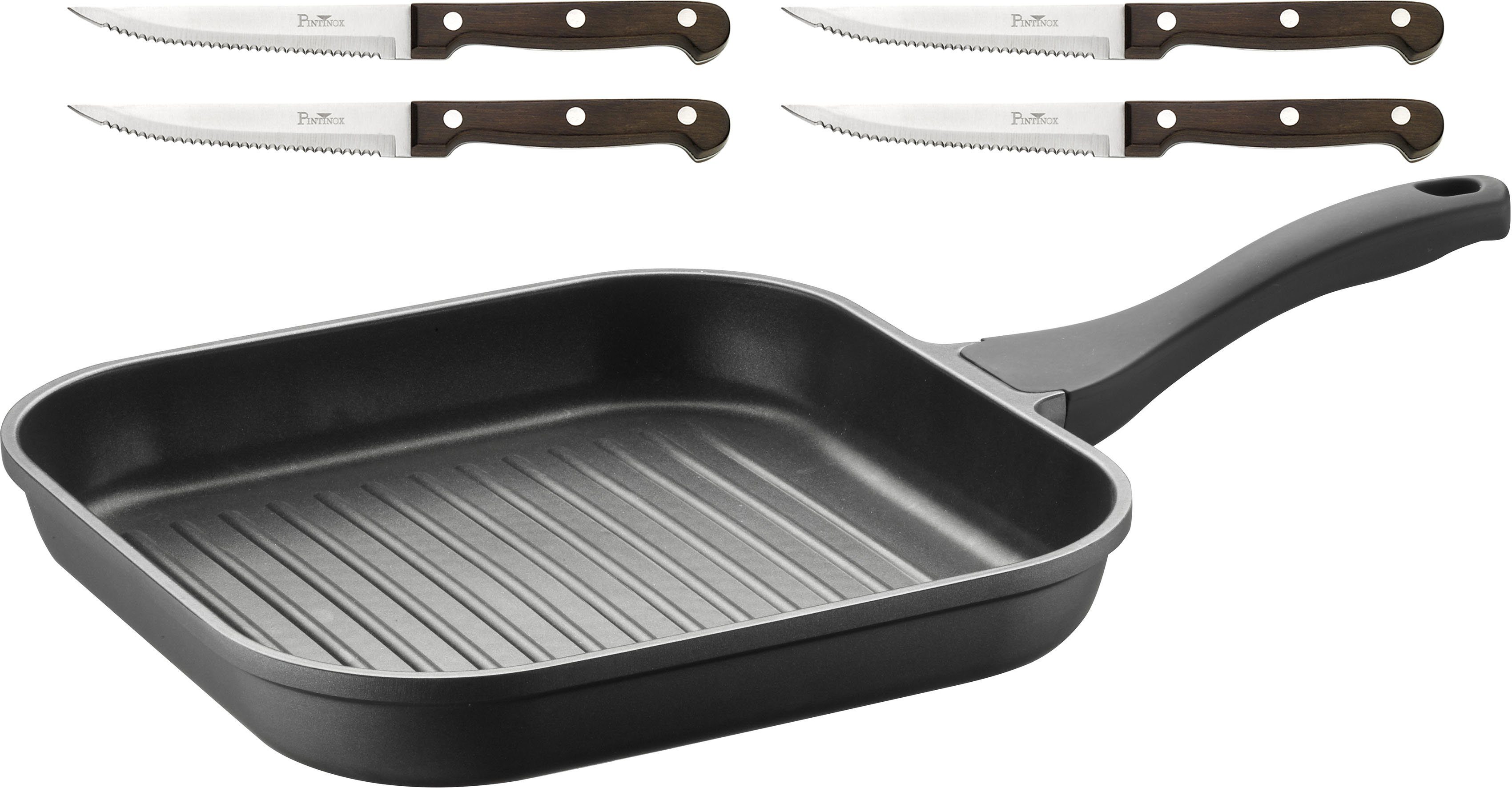 Antihaftbeschichtung, Grillpfanne Induktion 3-lagige PINTINOX Aluminium Steakmessern, (Set, Pro, 4 5-tlg), inkl.