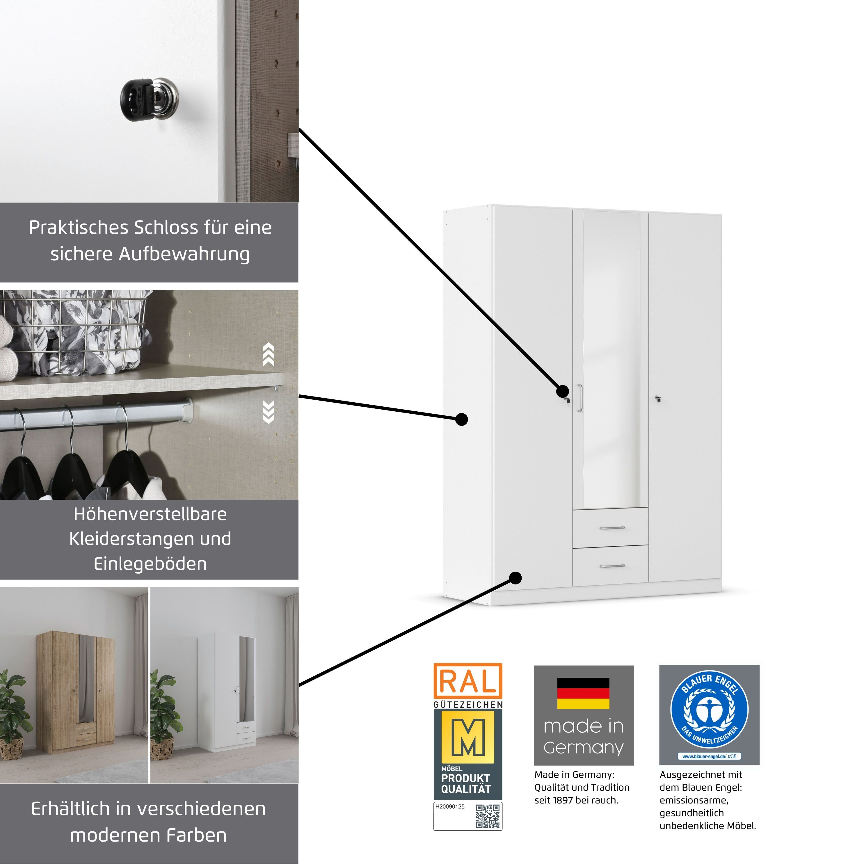 rauch Kleiderschrank Schrank Garderobe Garderobenschrank Putzschrank Wäscheschrank BERGHEIM (Breite/Höhe/Tiefe: 91/197/54 cm) viel Stauraum, abschließbar mit in – Bild 5 von 5