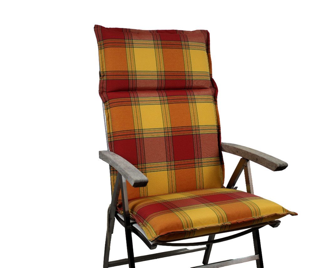 Rübeling Hochlehnerauflage Karo Orange / Gelb / Rot, Reißverschluss-Kissen