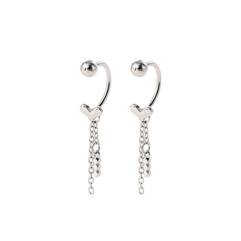 POCHUMIDUU Paar Ohrhänger 925 Sterling Silber Herz Quaste Schraubverschluss-Ohrringe (2-tlg., Schwebende Herz-Ohrringe), Für Mädchen und Frauen silbrig
