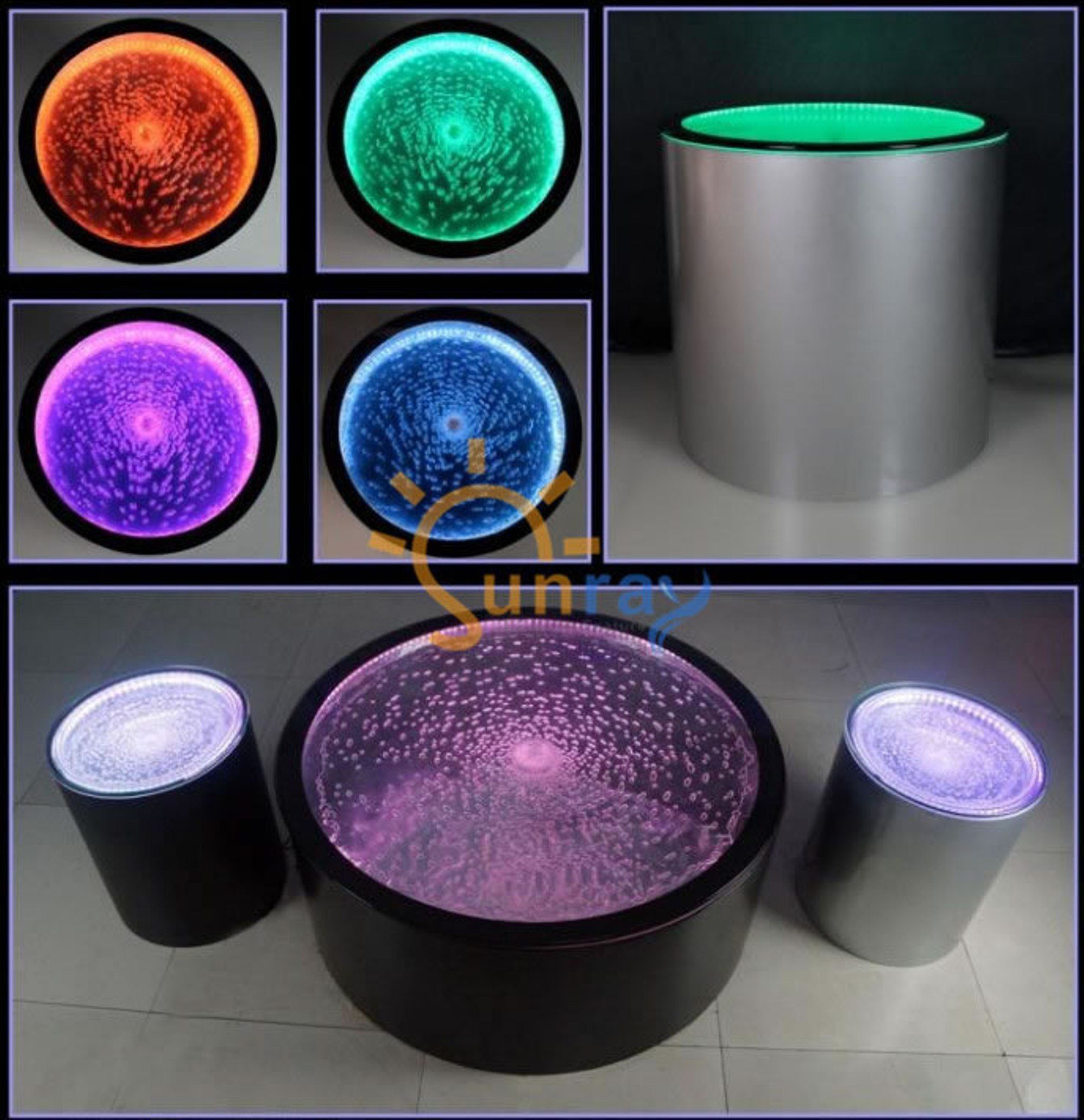 JVmoebel Couchtisch Water Design Tisch Couchtisch Wasser Säulen Tische LED Beleuchtet, Made In Europe Schwarz/Transparent