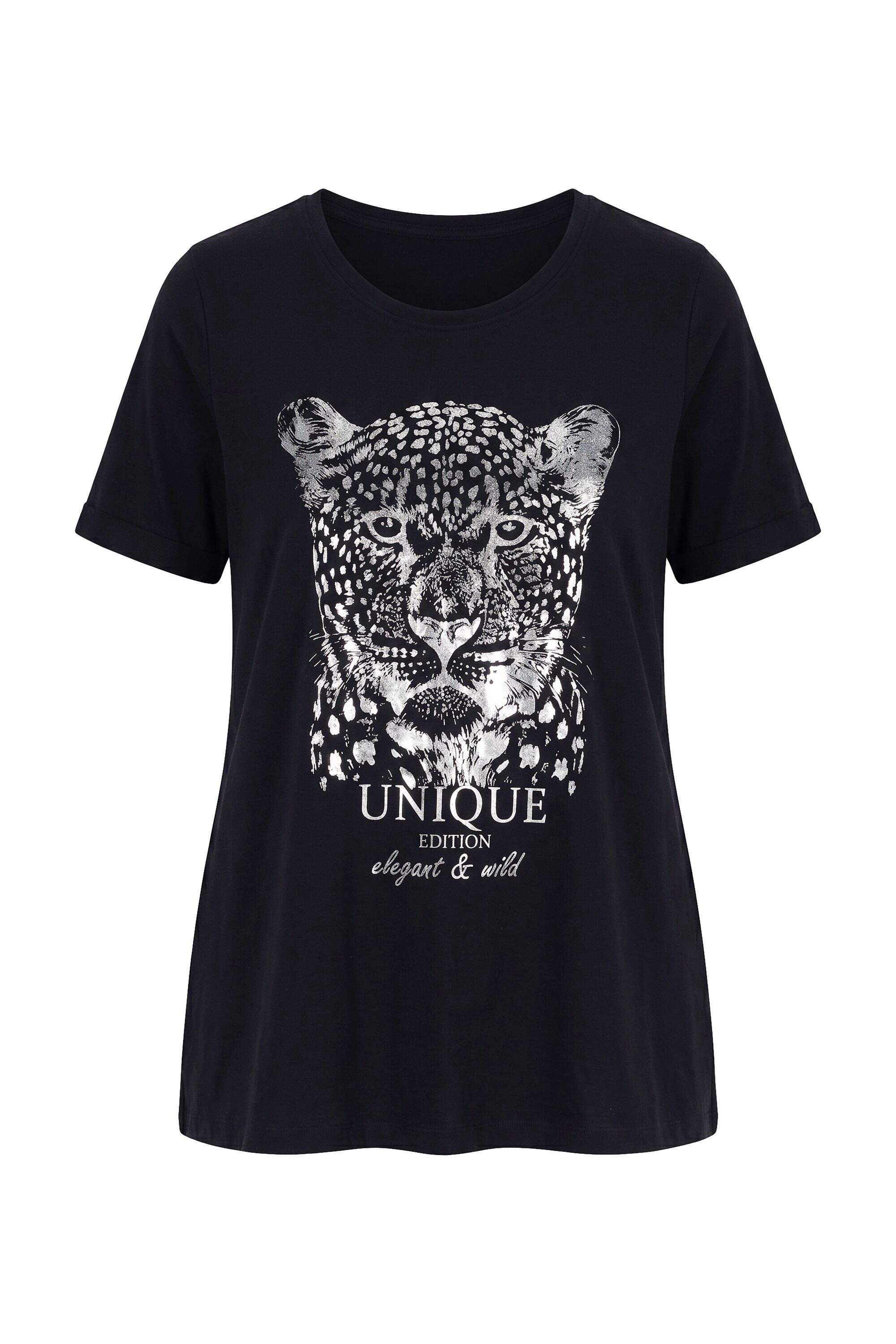 MIAMODA T-Shirt T-Shirt A-Linie glänzendes Leoparden-Motiv