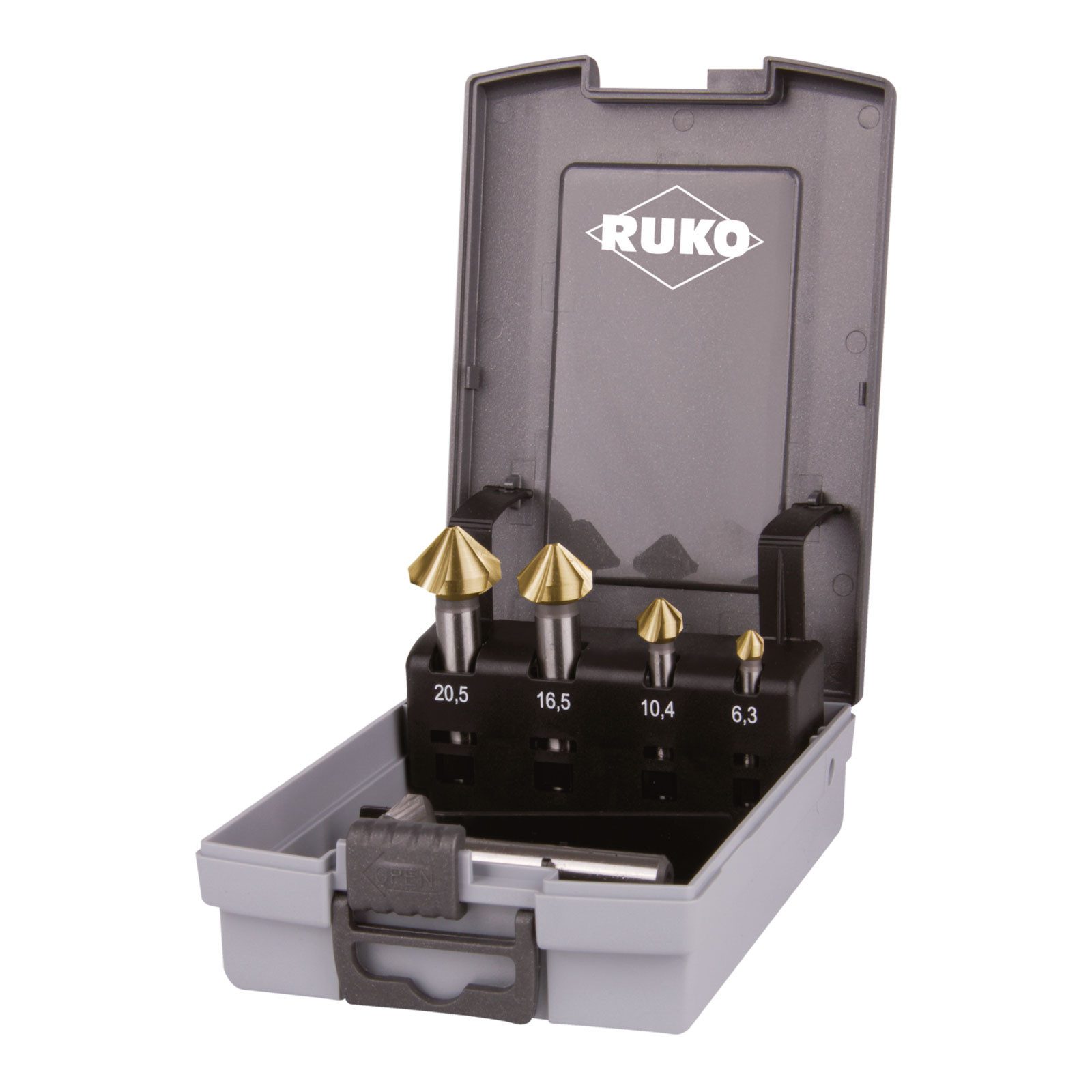 Ruko Bohrer- und Bitset RUKO Kegel- und Entgratsenker-Satz DIN 335 Form C 90° HSS-TiN in ABS-K