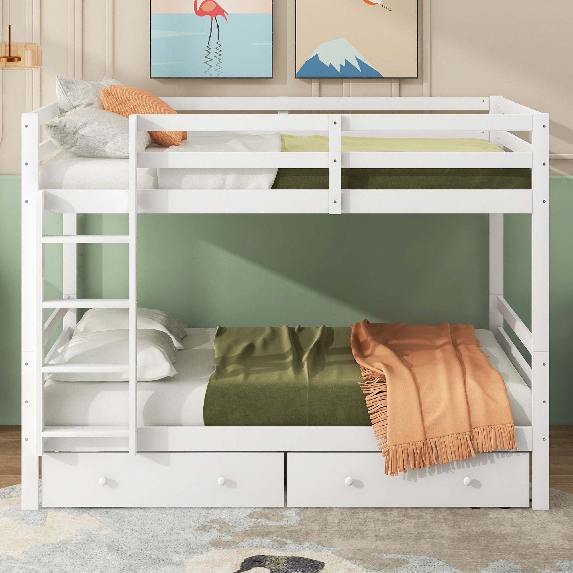 OKWISH Etagenbett Jugendbett ohne Matratze – für mehr Ordnung im Zimmer (Jugendbett, Stockbett, mit Schubladen, großem Stauraum, 1-St., Modernes Etagenbett 140x200 cm in Weiß), Mit integrierten Schubladen für großzügigen Stauraum