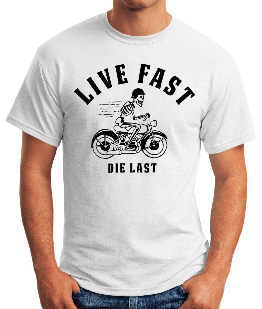 MoonWorks Live Print weiß Herren mit Moonworks® Spruch Fun Fast last Die Fun-Shirt Print-Shirt T-Shirt