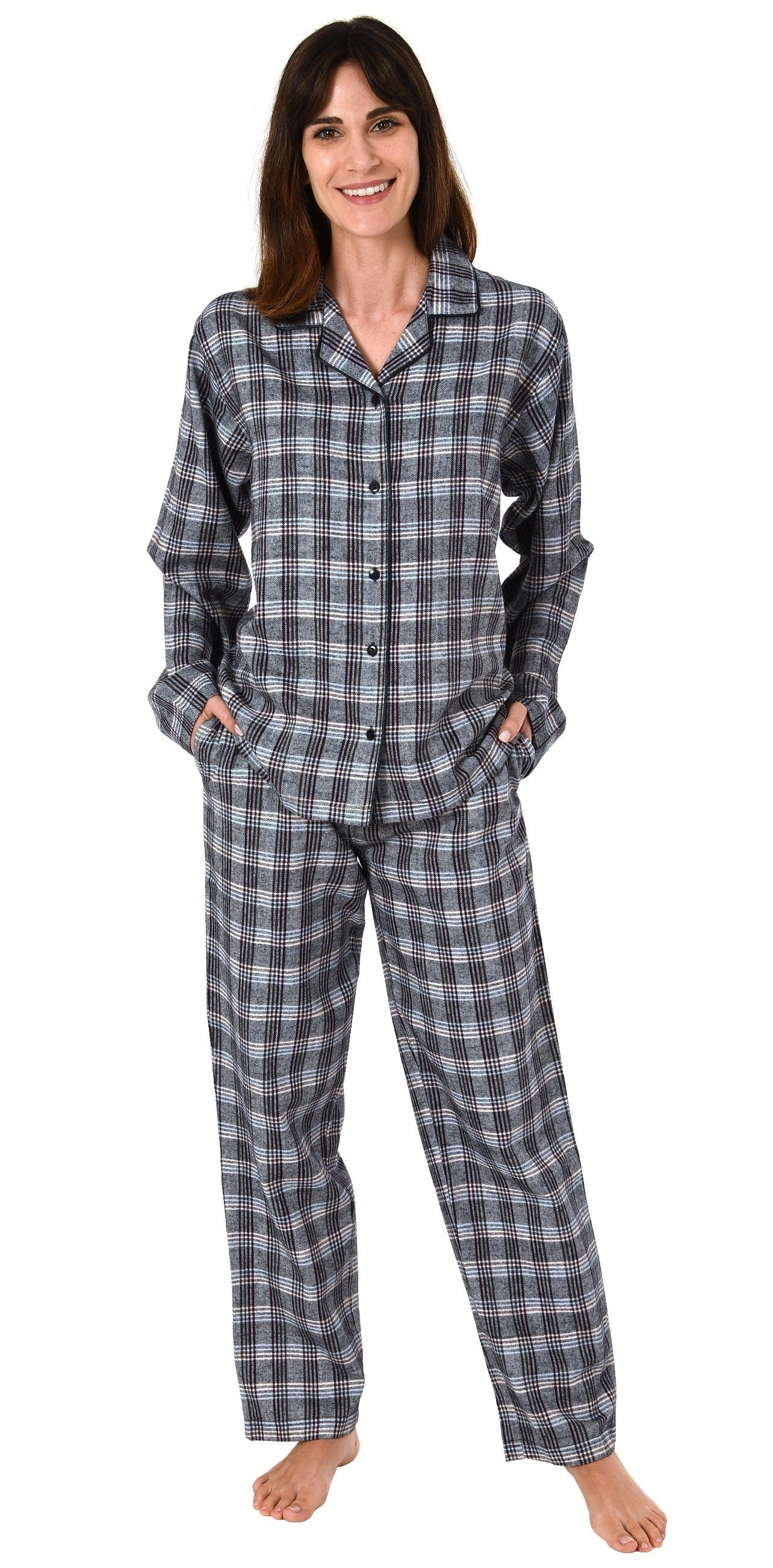 Pyjama Damen Flanell Schlafanzug langarm kariert  - auch in Übergrößen