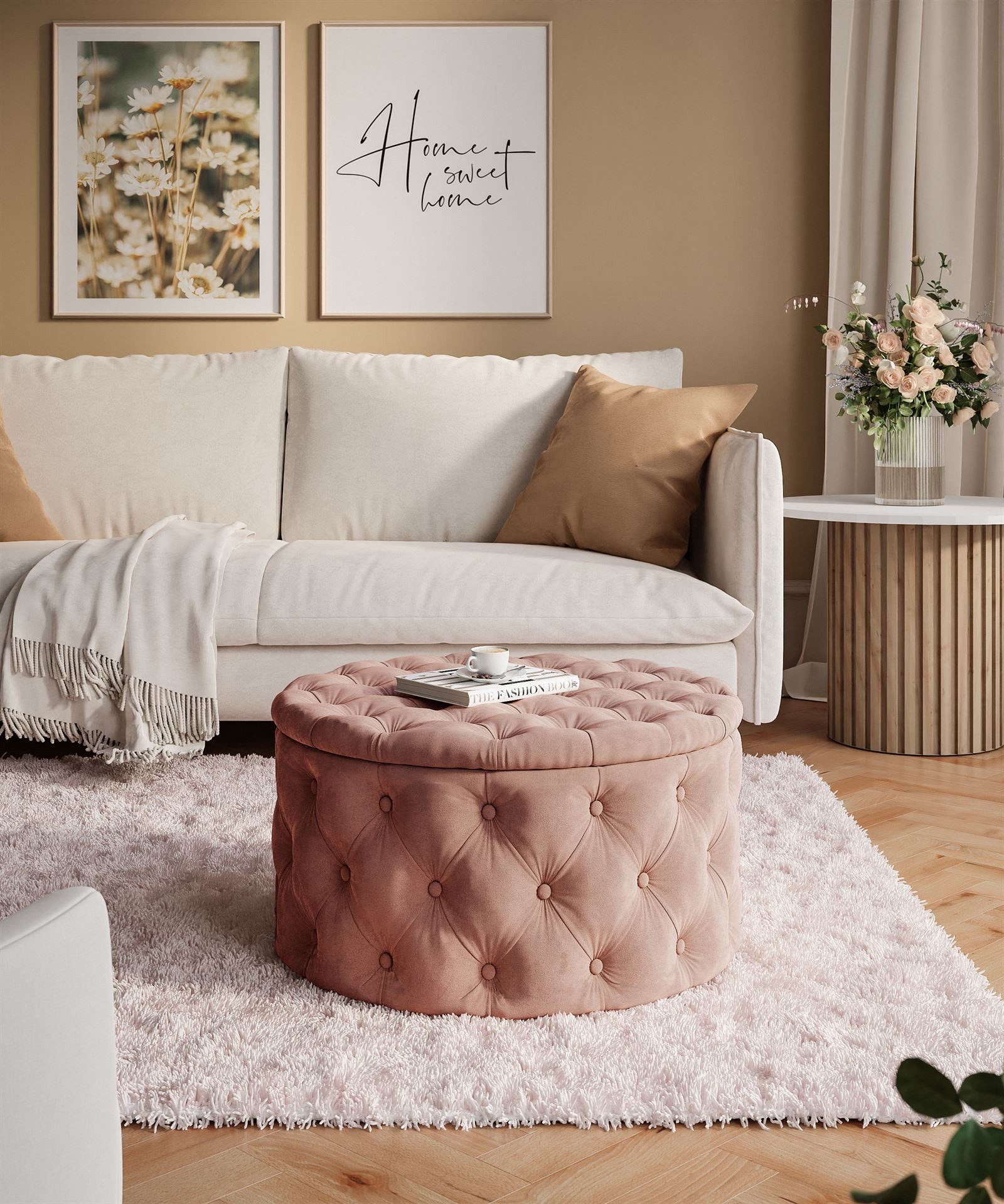 Lookway Hocker CHESTERFIELD runder gesteppter mit Staufach (1x Hocker), Durchmesser: ø70 cm