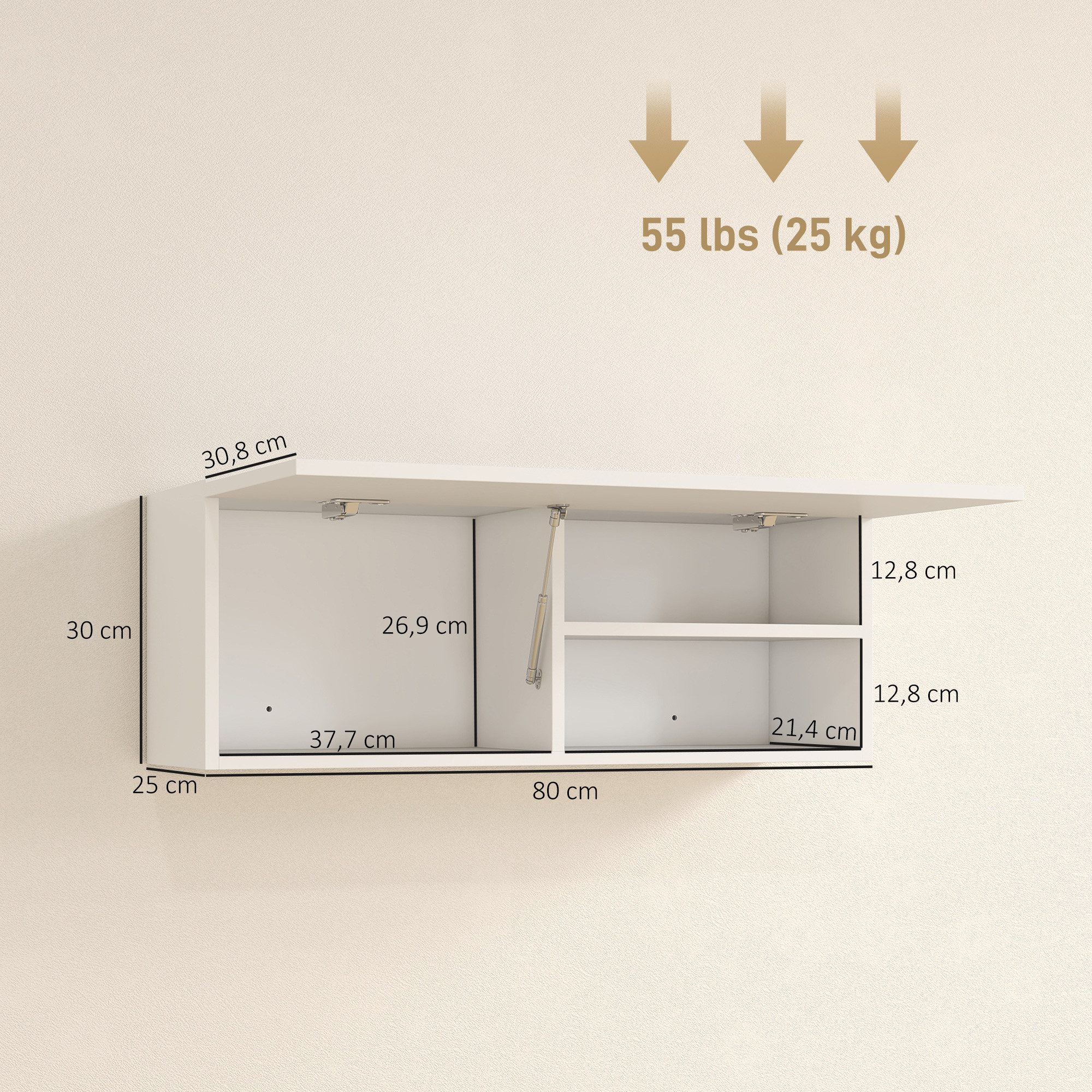 HOMCOM Hängeschrank Badezimmerschrank Badschrank Gasdruckfeder Einlegeboden (Wandschrank, 1-St., Badezimmerschrank) mit nach oben klappbarer Tür, Gasdruckfeder, – Bild 3 von 5