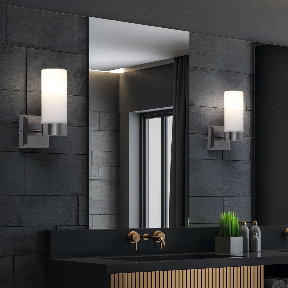 etc-shop Wandleuchte, Leuchtmittel nicht inklusive, 2er Set Wand Lampen Bade Zimmer Spiegel Beleuchtung Opal Glas