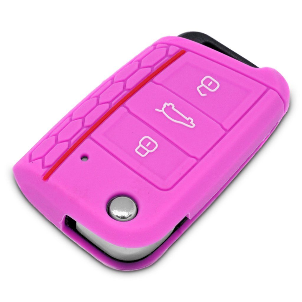 mt-key Schlüsseltasche Autoschlüssel Softcase Silikon Schutzhülle Pink, für Golf 7 Polo 6C Seat Ateca Arona Leon Skoda Octavia Superb Kodiaq