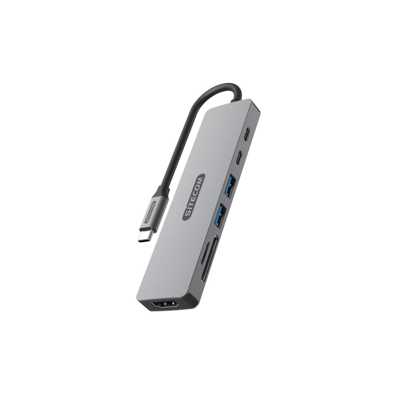 Sitecom CN-5504 Usb-адаптер USB-C Stecker zu USB-C Buchse, HDMI Buchse, USB-A Buchse, SD-Kartenleser, MicroSD-Kartenleser, 15 cm, 7-in-1 USB-C Hub mit HDMI, Power Delivery 100 W, USB-A/-C, Kartenleser