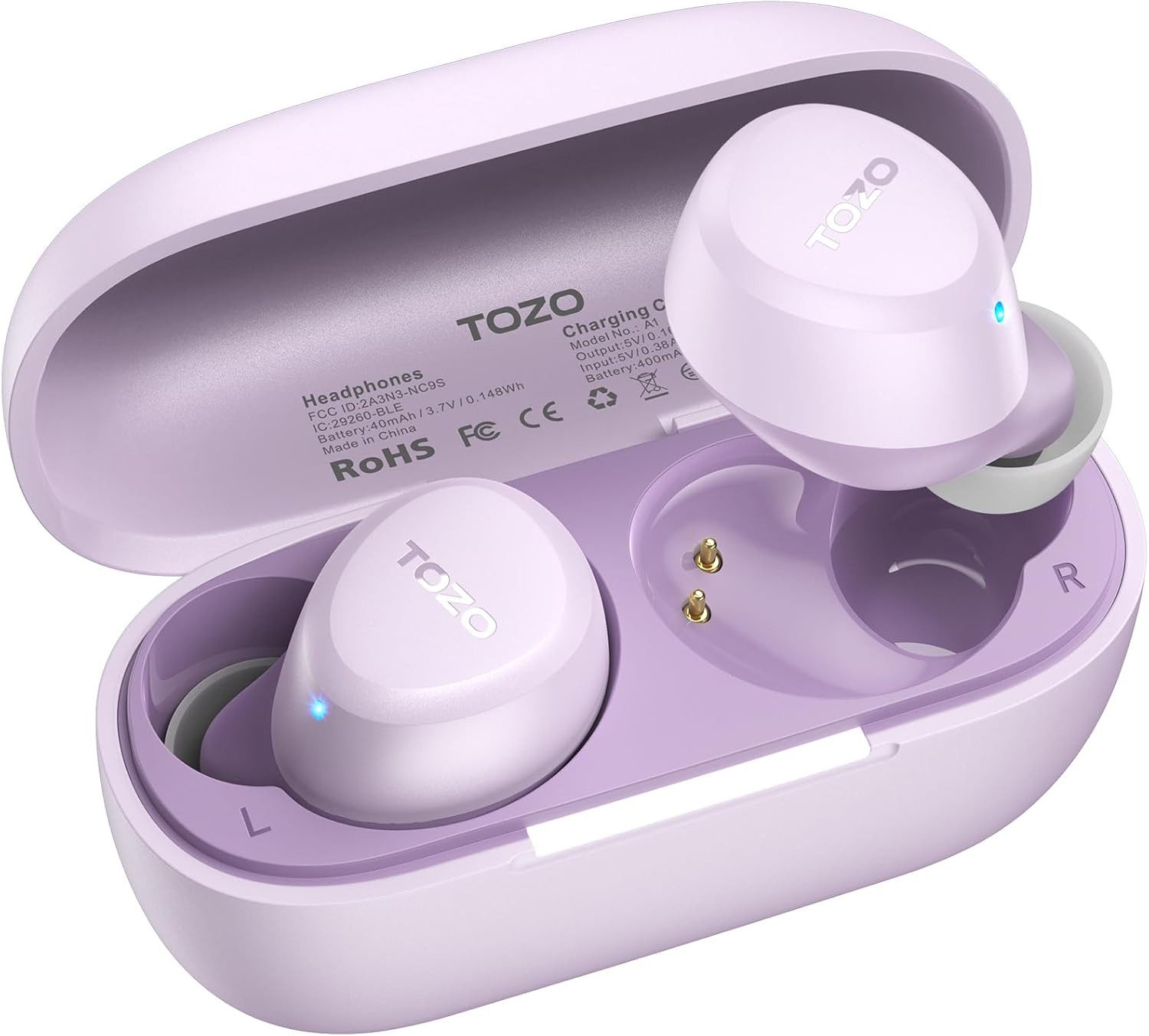 TOZO Ultraleichte Bluetooth Kopfhörer kabellos mit 32 Std. Akkulaufzeit In-Ear-Kopfhörer (Touch-Steuerung erlaubt einfache Bedienung von Lautstärke, Liedwechsel, Pause, Anrufannahme und Sprachassistent., Stereo Sound Earbuds mit Touchsteuerung & IPX5 Wasserschutz)