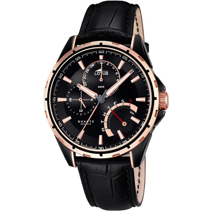 Lotus Multifunktionsuhr Lotus Herren Uhr Fashion L18212/1 Leder (Armbanduhr) Herren Armbanduhr rund groß (ca. 43 6mm) Lederarmband schwarz