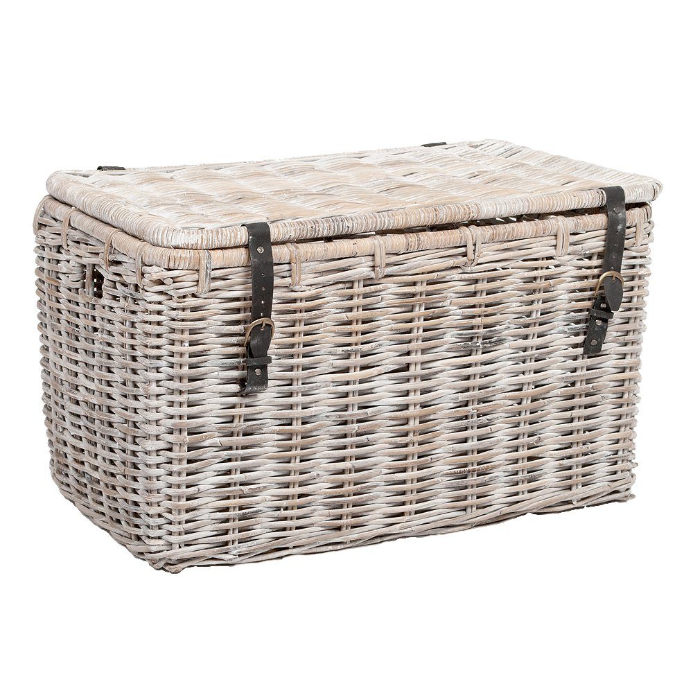 LebensWohnArt Truhe Rattan Truhe RESSY White Wash ca.80cm Couchtisch