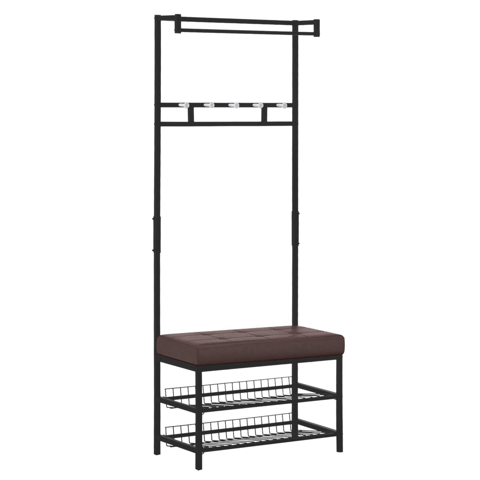 HOMCOM Garderobenständer Kleiderständer und Schuhbank mit 2 Ebenen für Flur, Schlafzimmer, (Kleidungsständer, 1 St., Sitzbank mit Kleiderständer), Metall, 72,5 x 35 x 180 cm