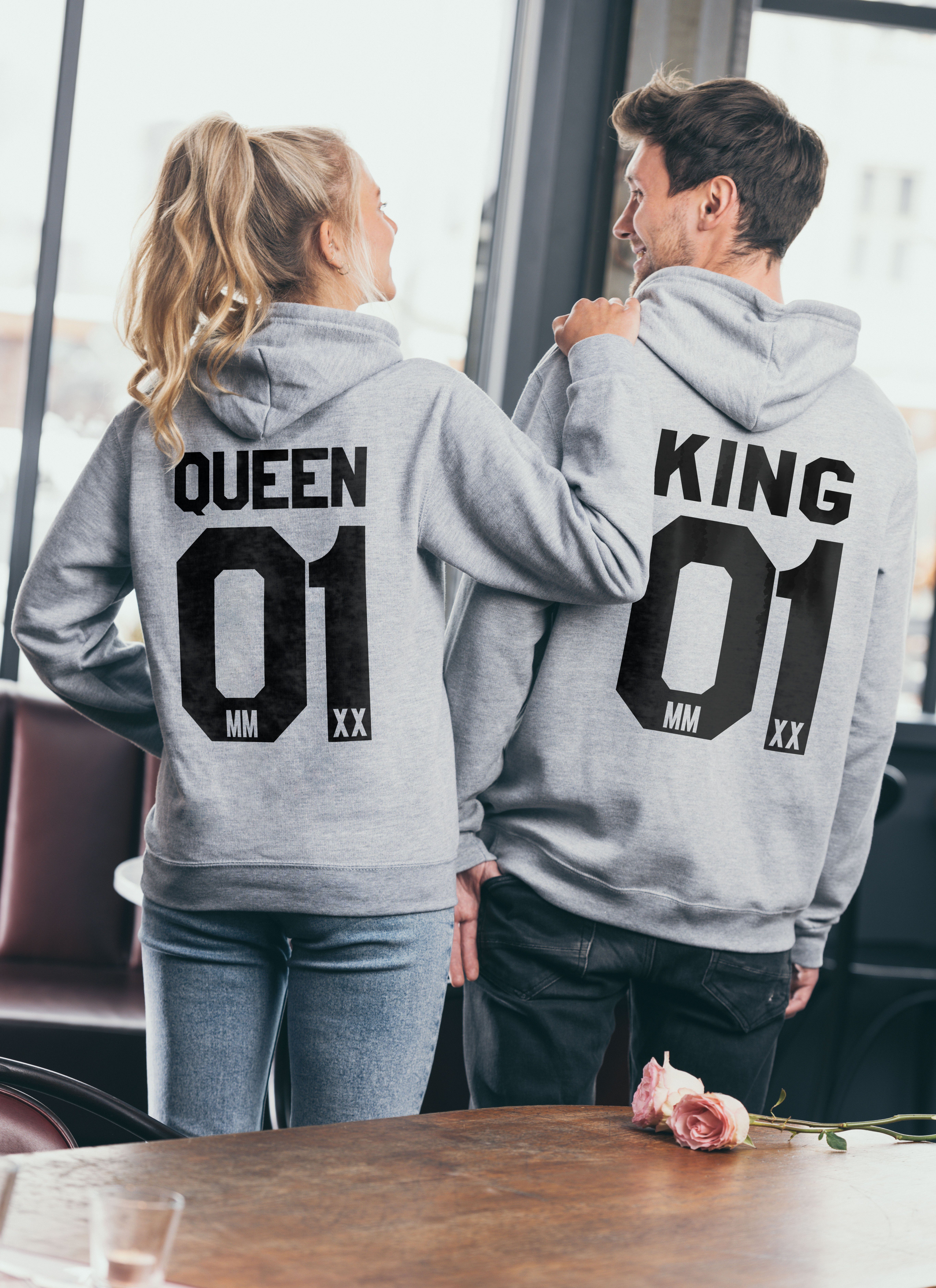 Couples Shop Kapuzenpullover KING & QUEEN Hoodie Pullover Set mit modischem Print