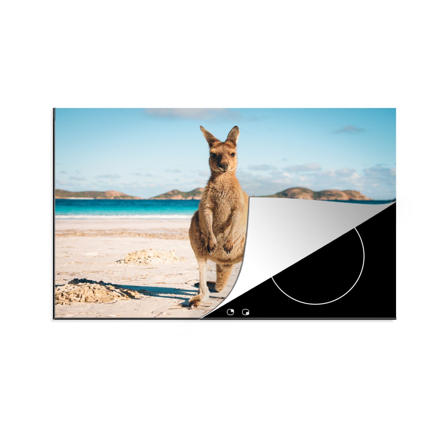 MuchoWow Herdblende-/Abdeckplatte Känguru am Strand in Australien, Vinyl, (1 tlg), 81x52 cm, Induktionskochfeld Schutz für die küche, Ceranfeldabdeckung