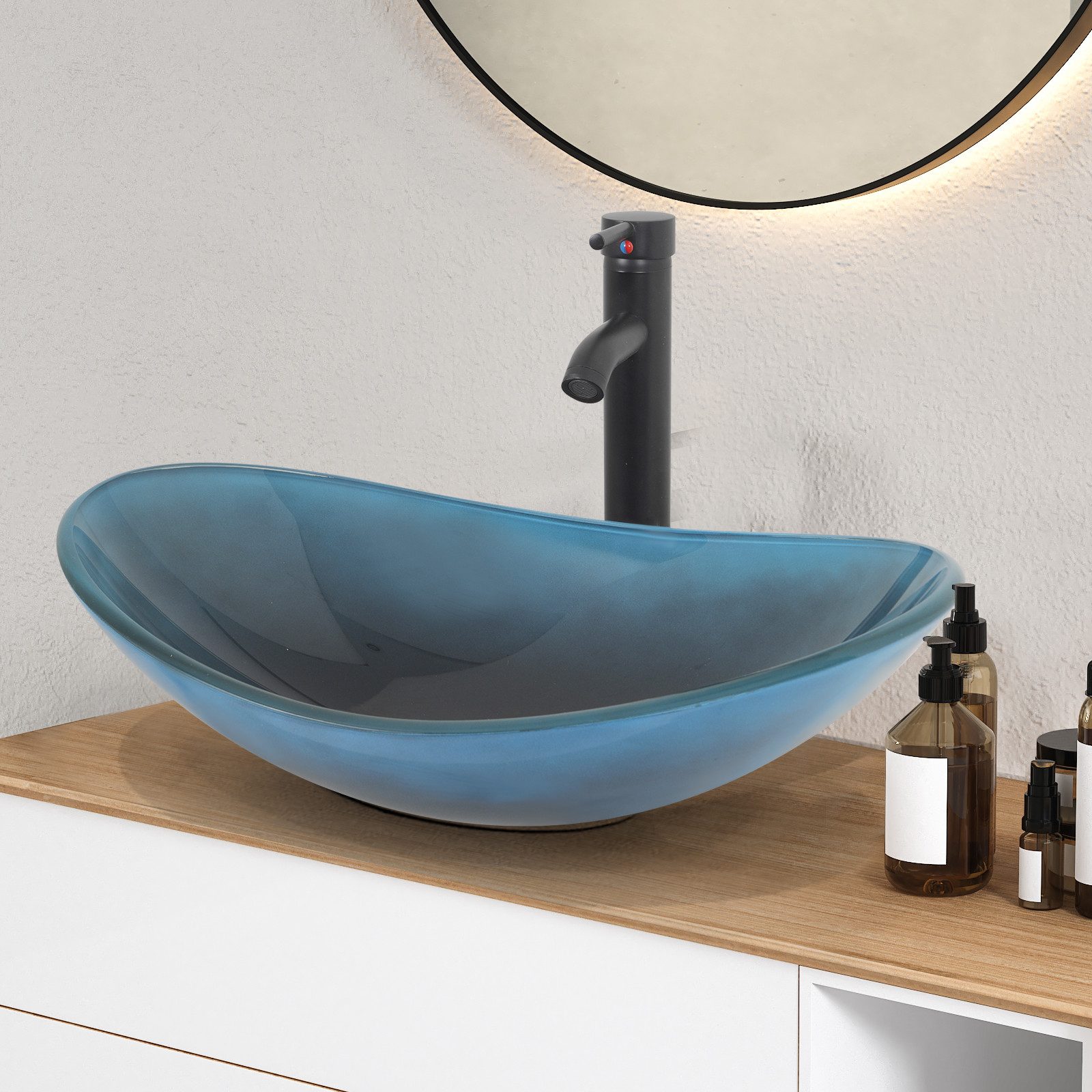 Puluomis Aufsatzwaschbecken Waschbecken Set mit Wasserhahn günstig online kaufen