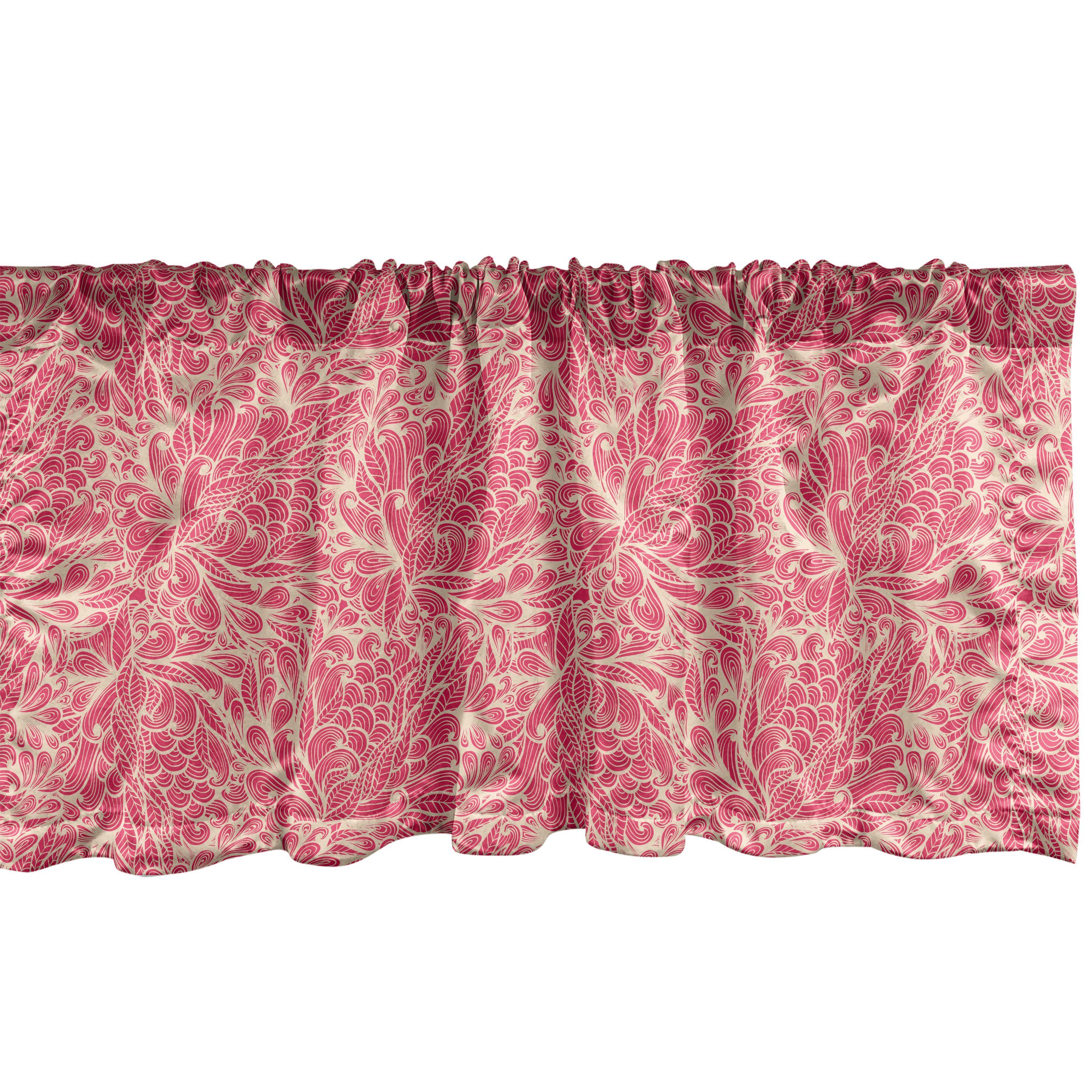Scheibengardine Vorhang Volant für Küche Schlafzimmer Dekor mit Stangentasche, Abakuhaus, Microfaser, Frühling Vintage Blumen Eastern Curls