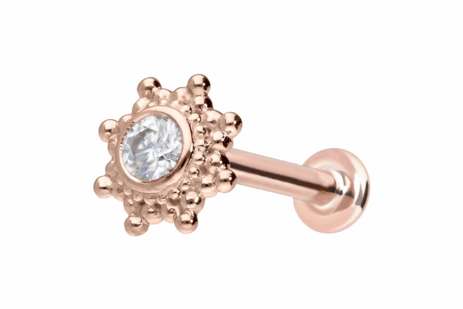 Piercing-Set 14 Karat Gold Labret mit Innengewinde MOISSANIT-SONNE