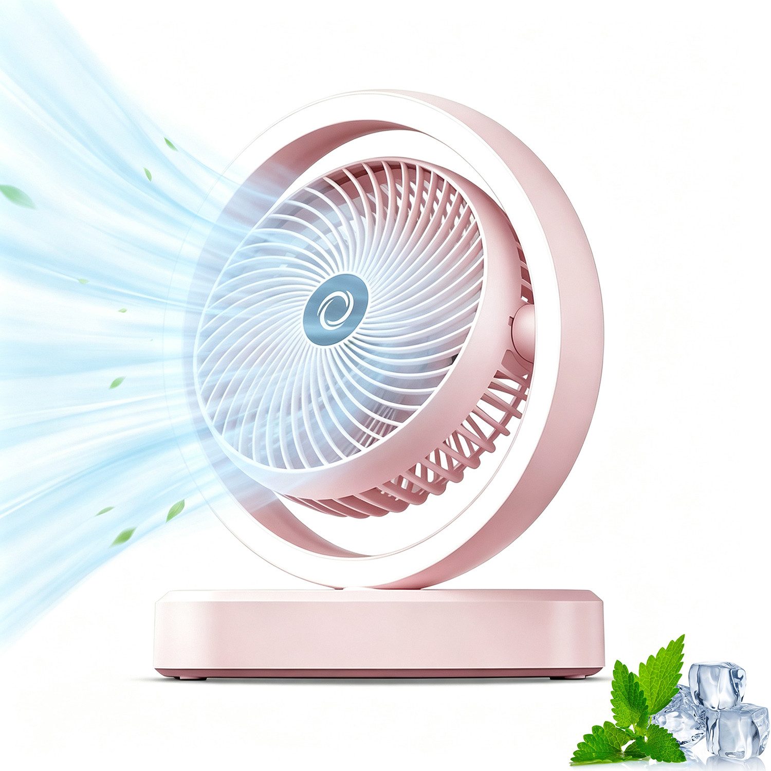 MOPUEA Tischventilator USB Tischventilator mit Nachtlicht, 270 Automatische Schwenkfunktion, 3 Stufen, Leiser Betrieb, für Schlafzimmer, Wohnheim und Büro