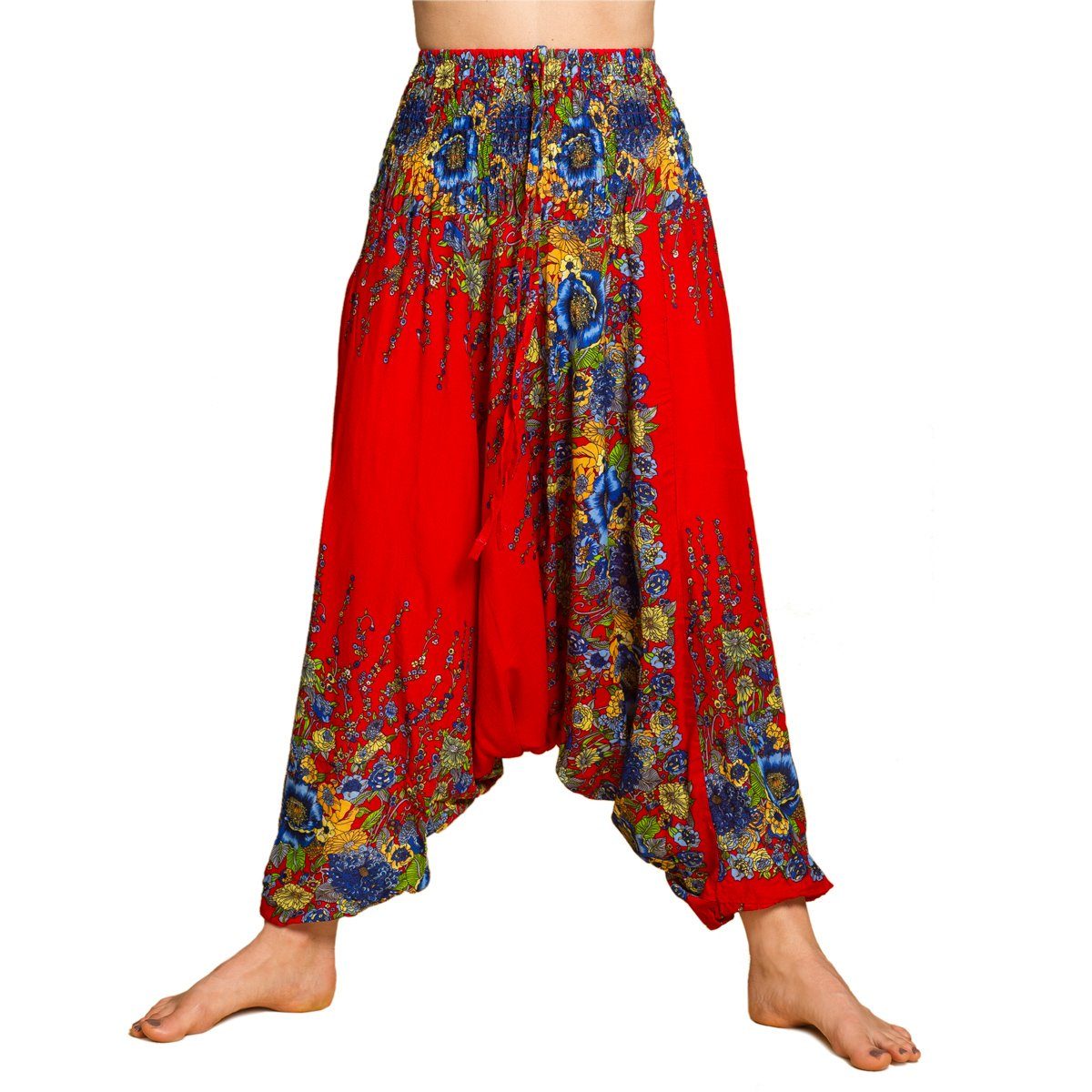 Haremshose Damen 100% für rot Blumen Aladinhose Butterfly natürlicher Freizeithose PANASIAM Relaxhose Pumphose Viskose Pluderhose aus bequeme