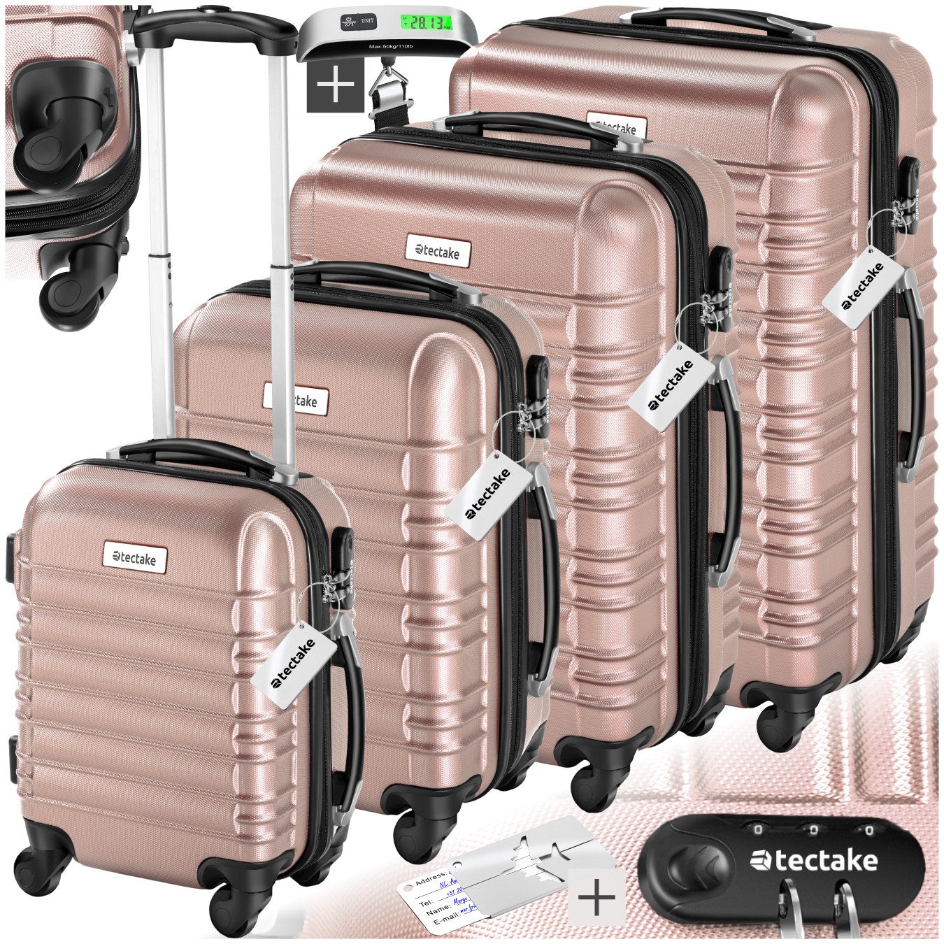 tectake Trolley Hartschalenkoffer-Set, 4 Rollen, 4-teilig aus robustem ABS- günstig online kaufen
