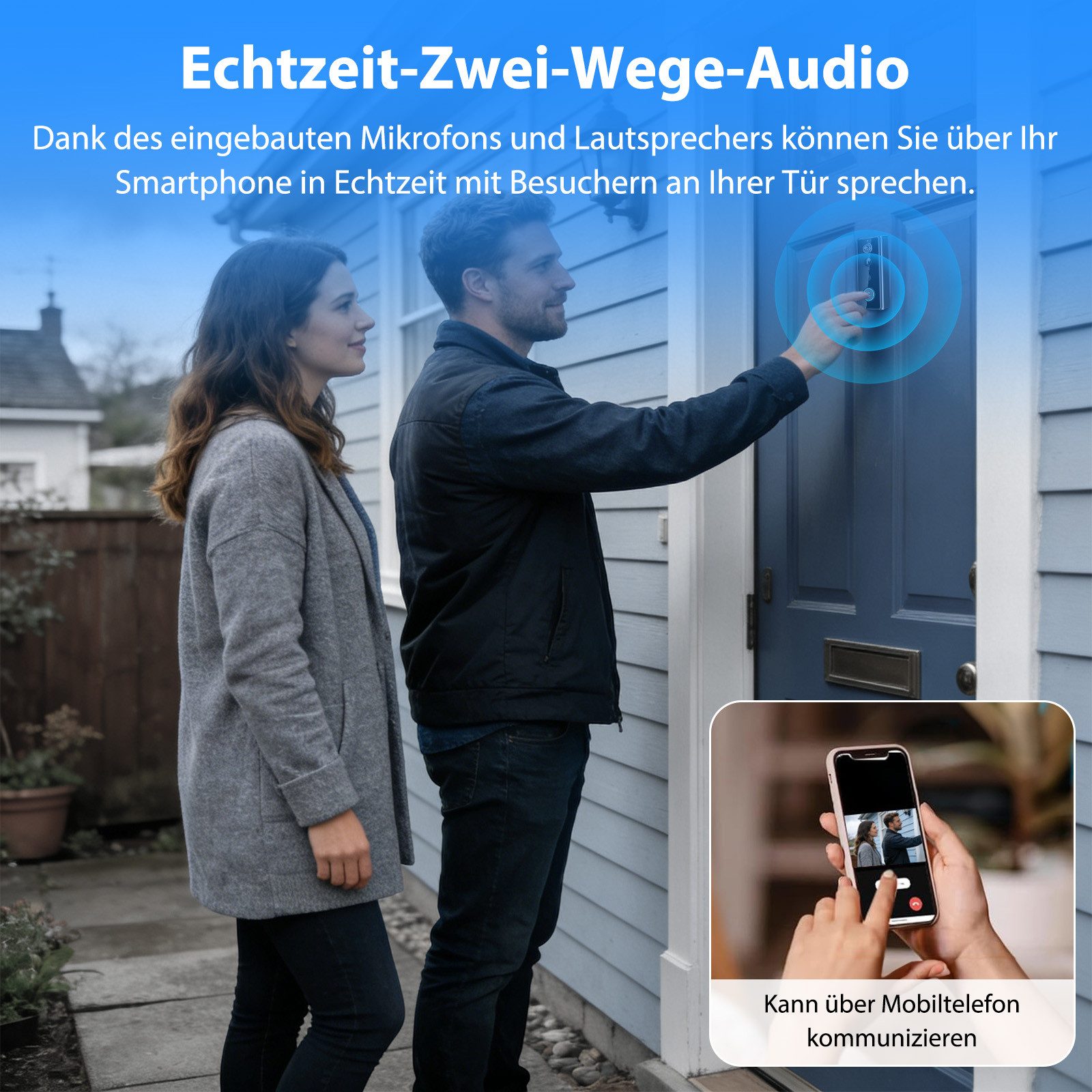 AKKEE Video-Türsprechanlage Wi-Fi Smart Home Türsprechanlage, mit Kamera, Überwachungskamera (Gegensprechfunktion)