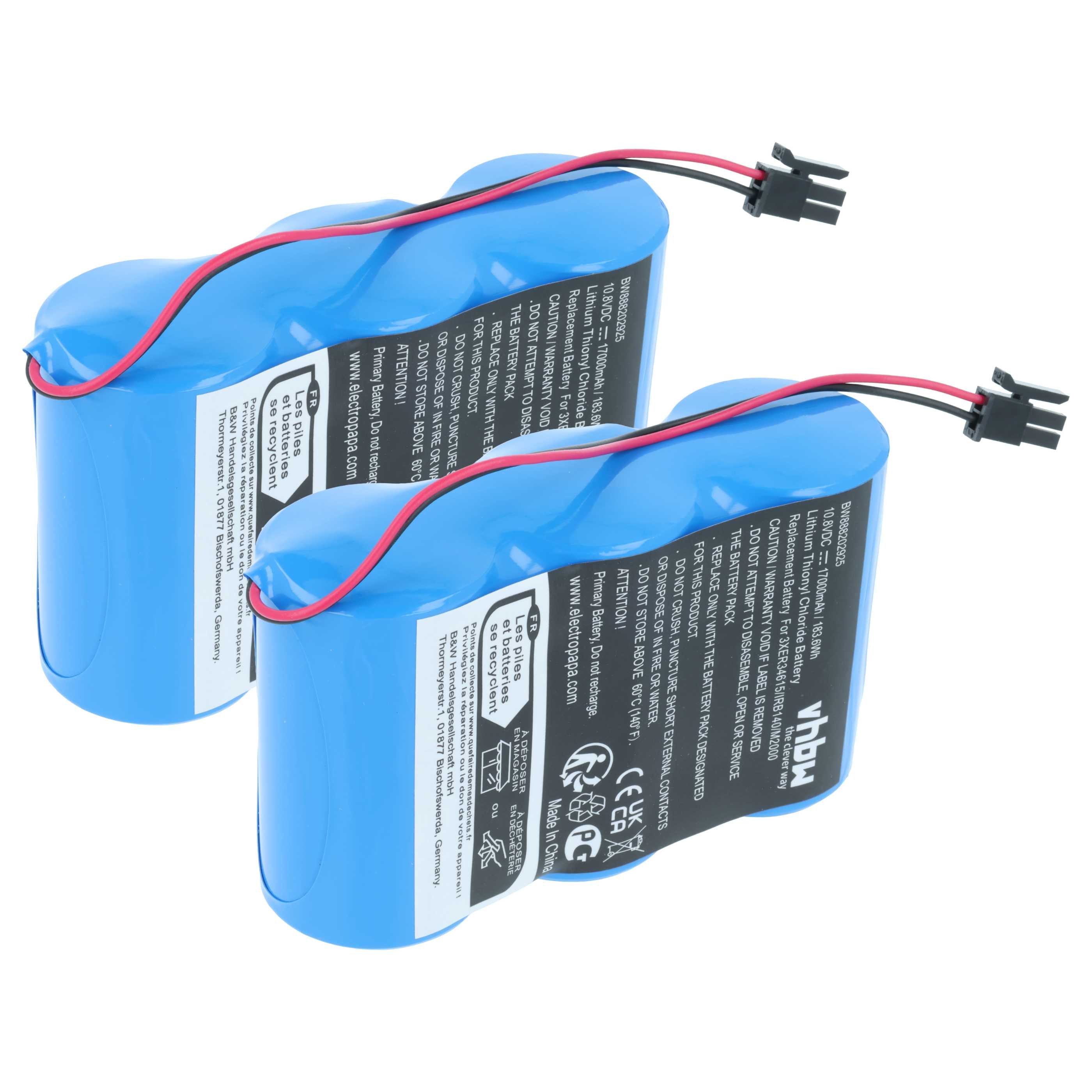 vhbw Batterie passend für ABB IRB 140 M2000, 140 M2000A, 1400 M2004, 1400 Akku Batterie Li-SOCl2 17000 mAh (10,8 V, 2 St), Leistungsfähige Ersatz-Batterie für Roboter, Nicht wiederaufladbar