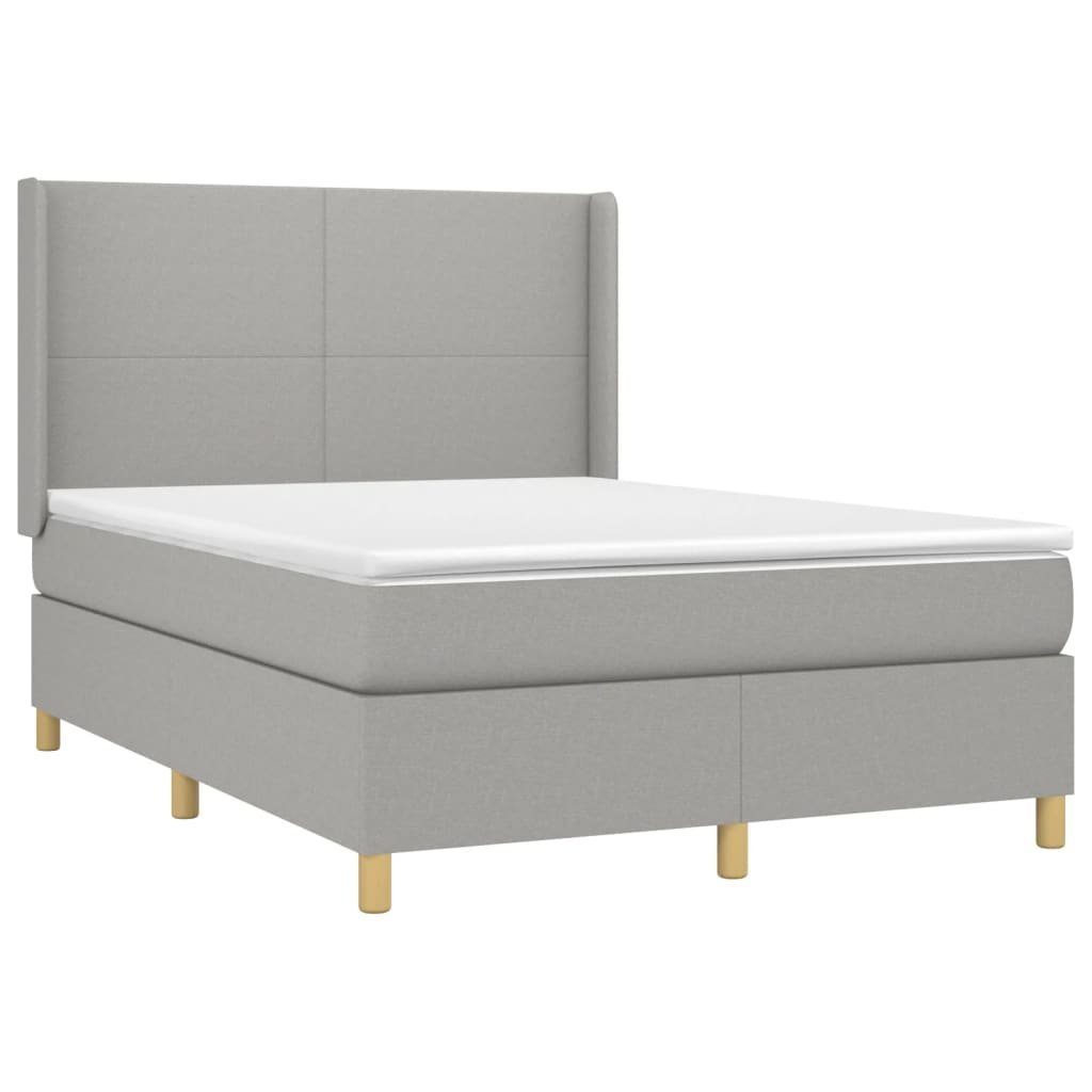 Bett Boxspringbett mit Matratze & LED Hellgrau 140x190 cm Stoff