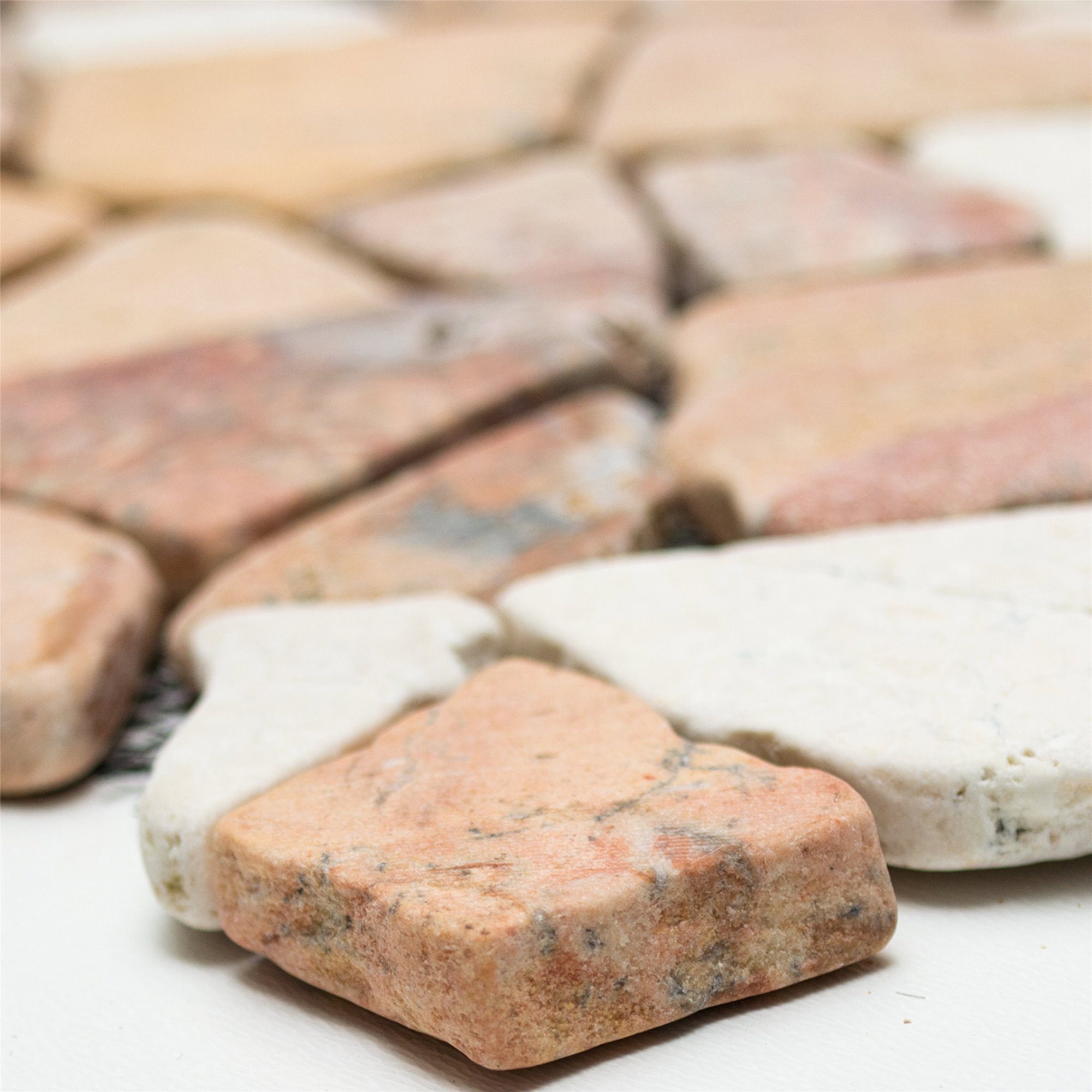 Mosafil Mosaikfliesen Marmor Bruch Natursteinfliesen Poseidon Rosso Cream, Naturstein-Marmor 30.500x30.500, rot-cream-rosso, Verlegefertig auf ein Netz geklebt - Frostsicher - Wasserfest -