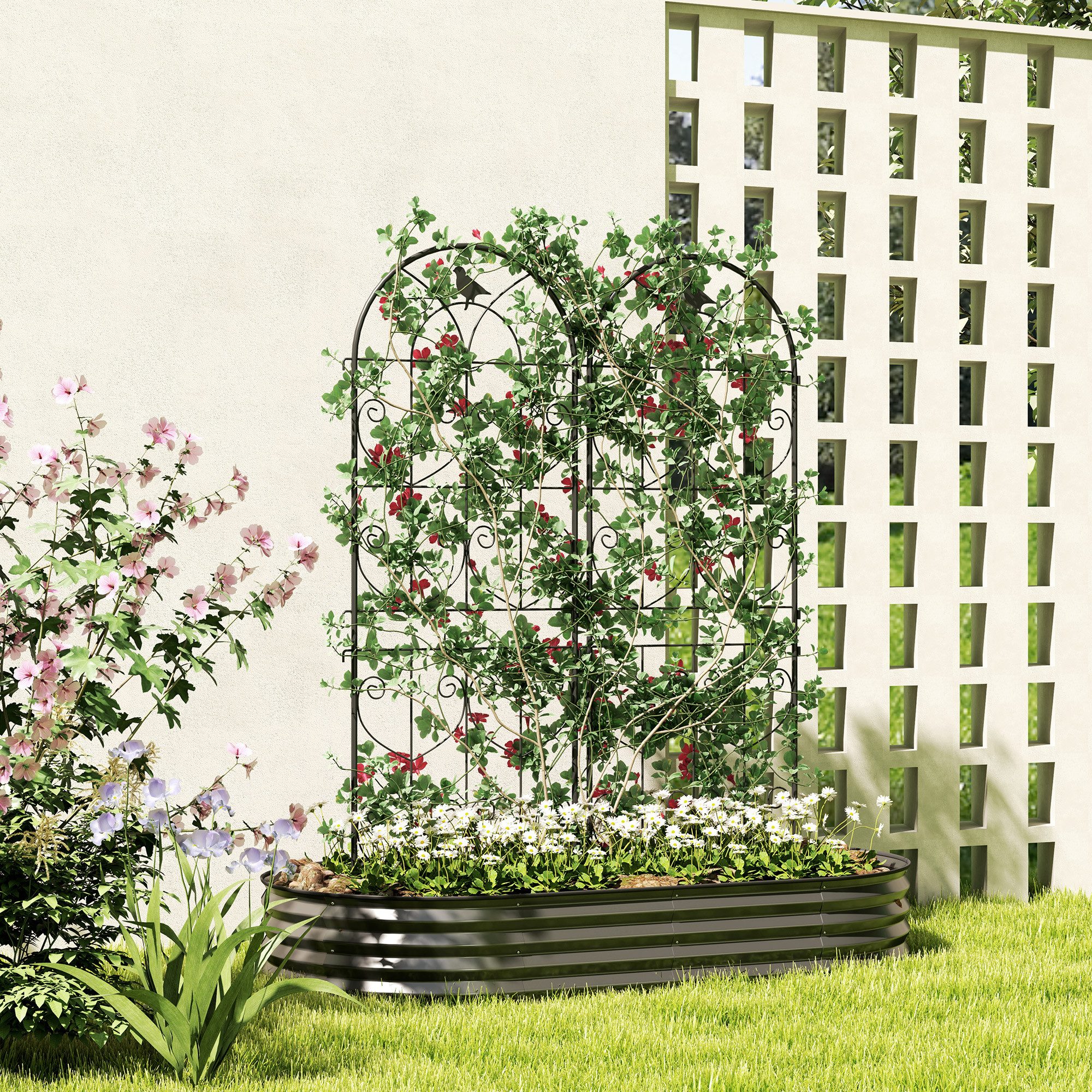 Outsunny Rankhilfe mit Vogeldesign Spalier, 2 St., Rankgitter, für Tomaten Blumen Kletterpflanzen Schwarz