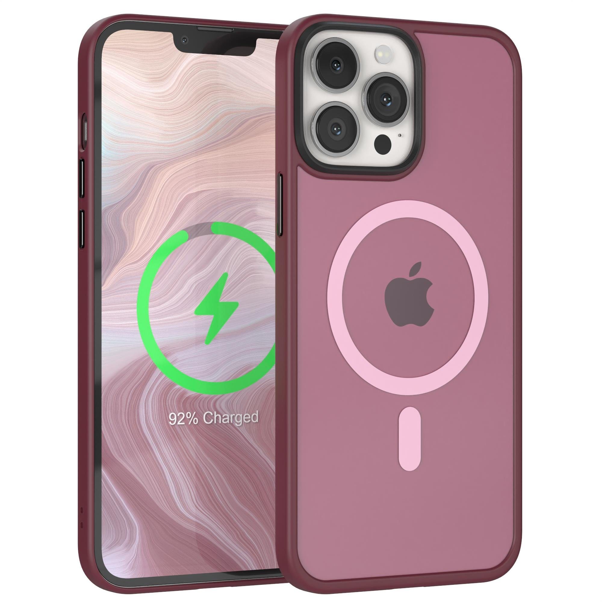 EAZY CASE Handyhülle Outdoor Case MagSafe Matt für iPhone 13 Pro Max 6,7 Zoll, Handyhülle stoßfest Smart Case anti-kratz Outdoorcase Beere Bordeaux