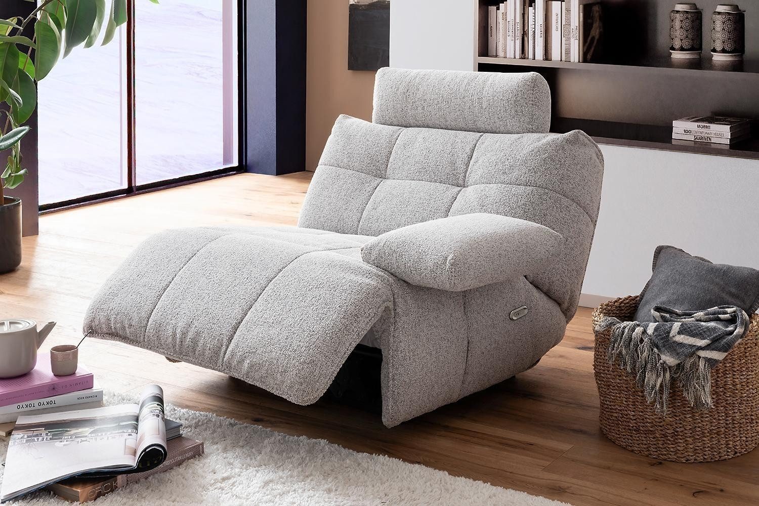 Relaxsessel BELVIANO, Hellgrau, Stoffbezug, mit Kopfstütze, 1-motorig, elektrische Relaxfunktion, B 93 x H 91 x T 105 cm