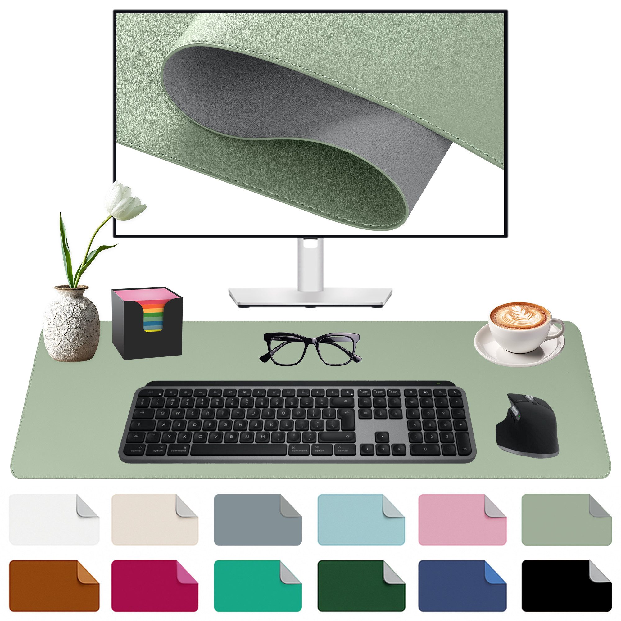 Midori Schreibtischunterlage, (Midori Schreibtischunterlage 60x35cm Mauspad Tischunterlage Hellgrün)