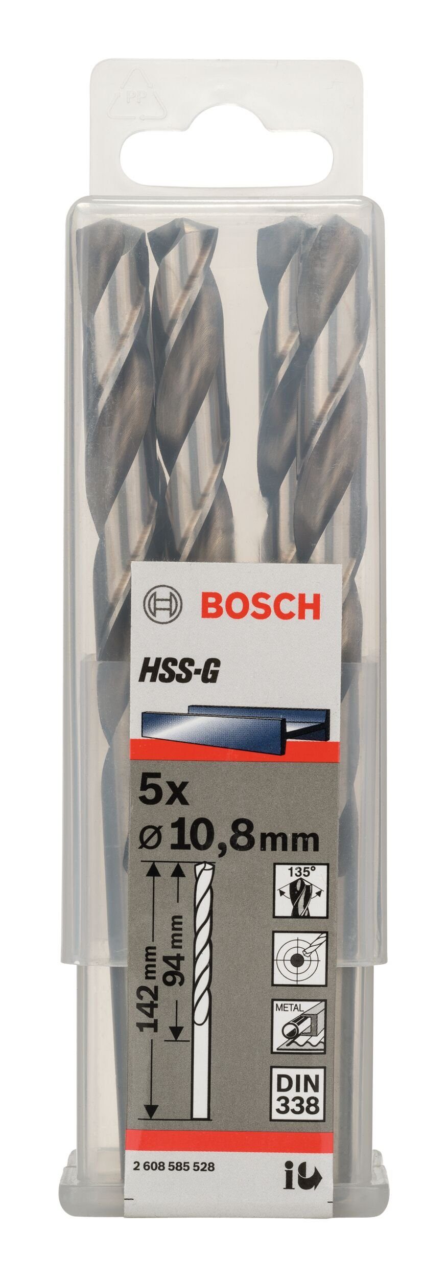 HSS-G 142 mm (DIN x (5 Stück), 338) - Metallbohrer, 10,8 94 BOSCH - x 5er-Pack