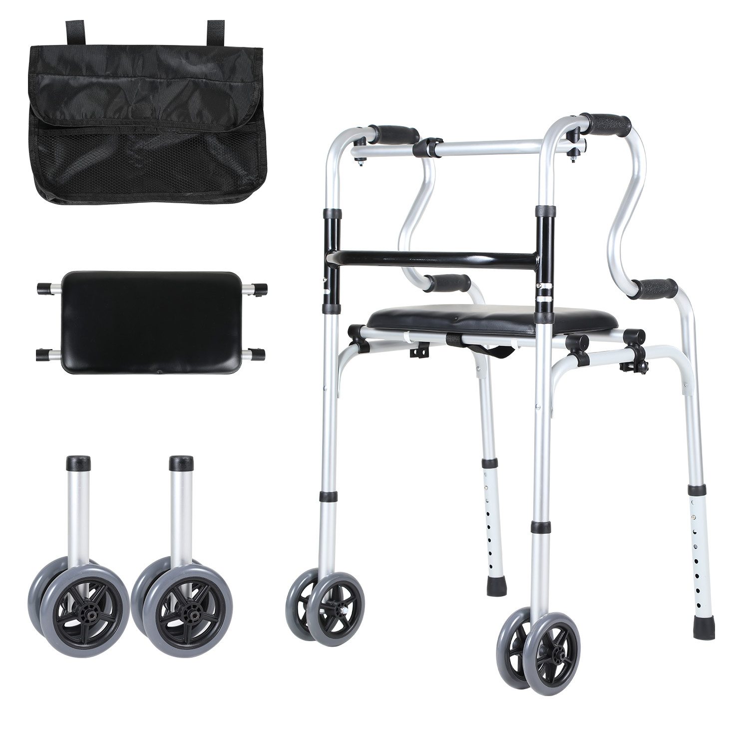 Clanmacy Gehstock Gehstock Rollator faltbar, Leichtgewicht, aus Aluminium bis 180 kg
