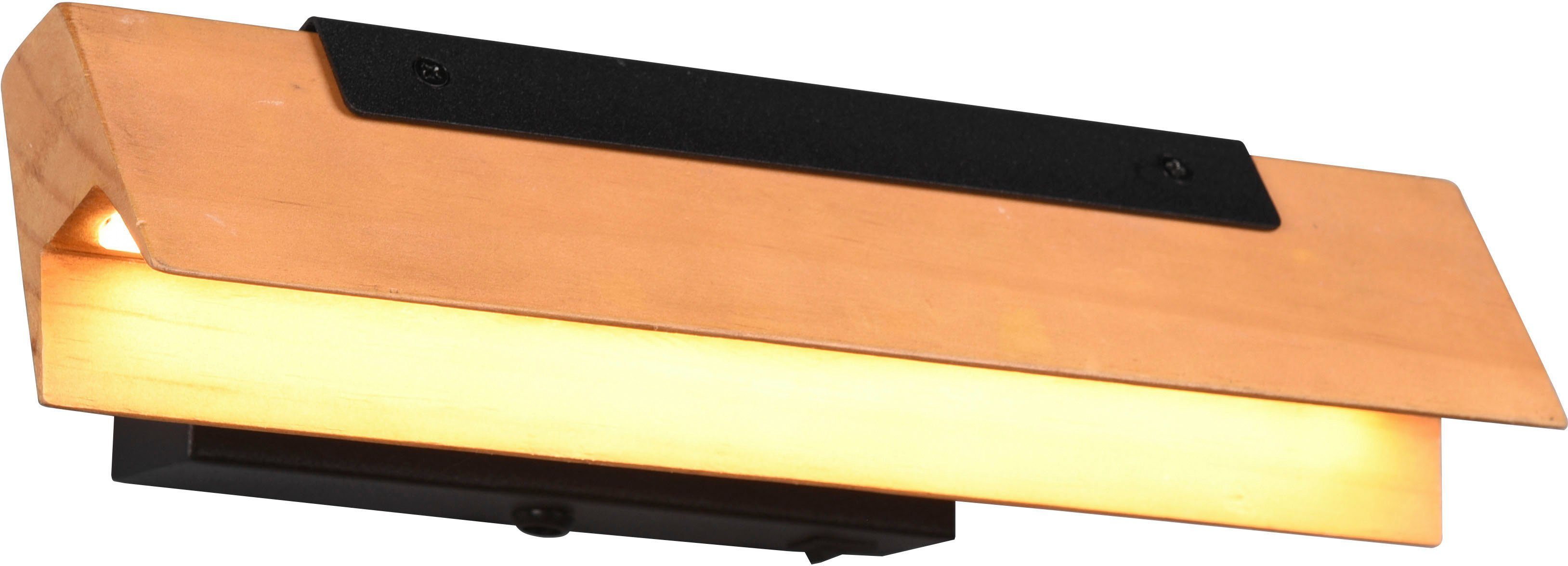 integriert, TRIO 1100 Lumen LED Wandlampe schwenkbar, Wandleuchte 3 LED Warmweiß, Holzschirm LED Dimmstufen Kerala, Leuchten fest Ein-/Ausschalter, warmweiß, Dimmfunktion,