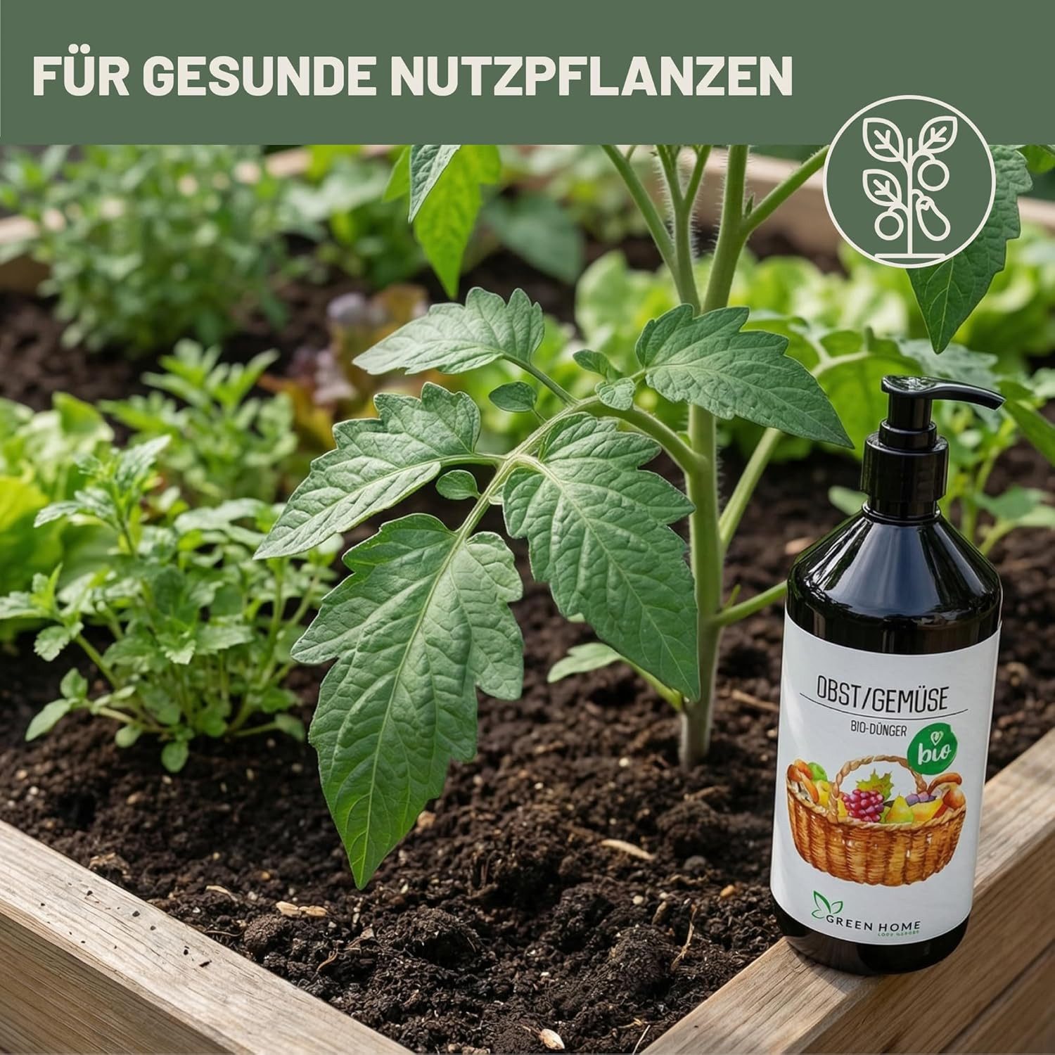GREEN HOME LOVE NATURE Gemüsedünger Bio-Dünger flüssig NPK 3+2+6 für Obst, Gemüse & Beeren, Obst & Gemüse, 100 % bio, organisch-mineralisch, extra Kalium, Dosierpumpe