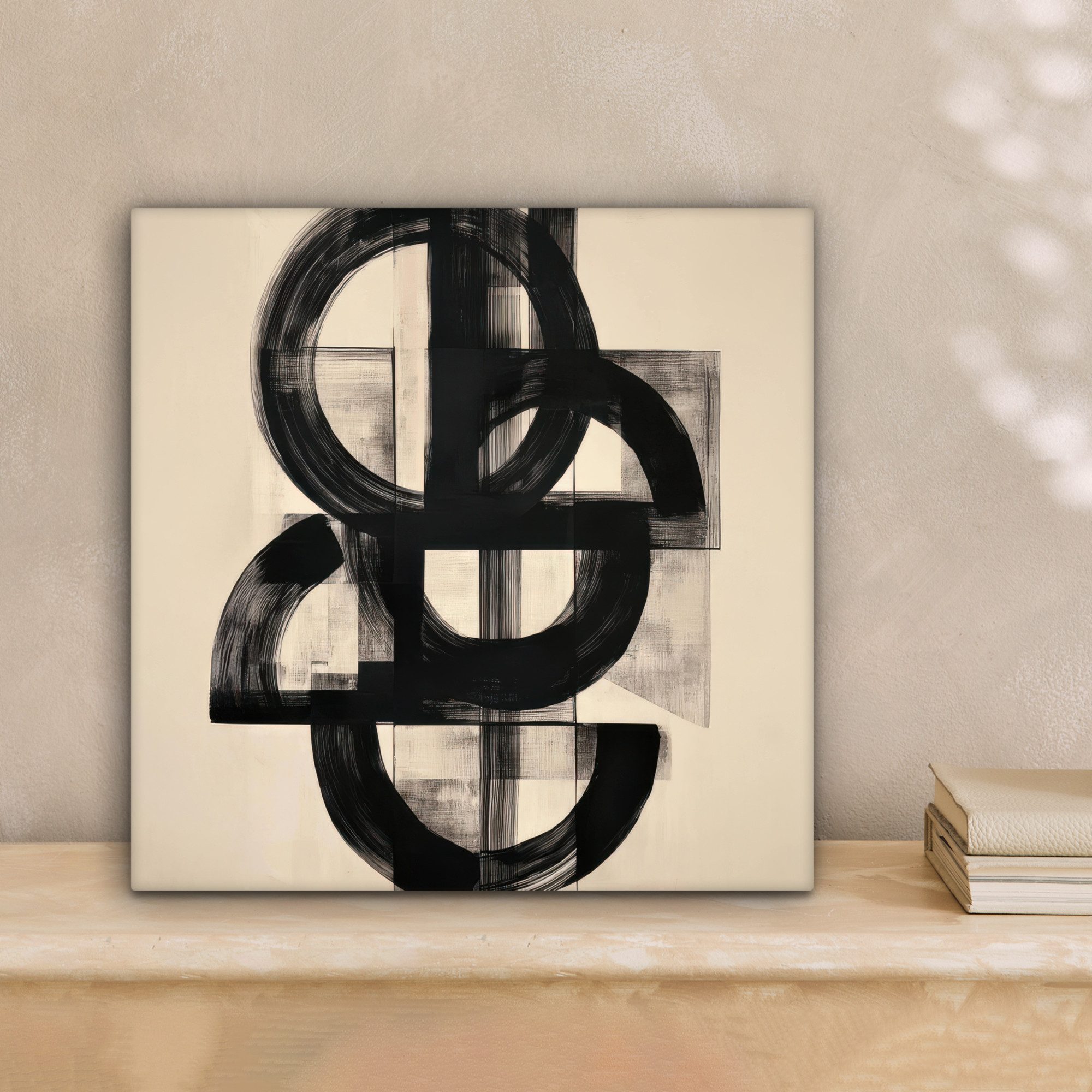 OneMillionCanvasses® Leinwandbild Kreise - Linien - Formen - Schwarz, Fotodruck (1 St), Wandbild, Deko Schlafzimmer Wohnzimmer Flur 20x20 cm