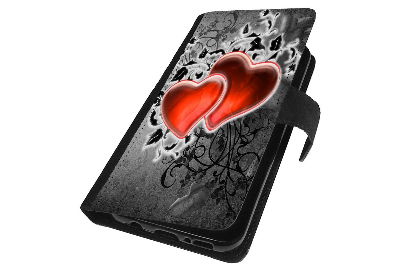 Traumhuelle Handyhülle MOTIV 55 Herzen Rot Grau Schutz Hülle für Samsung Galaxy 5G, Handy Tasche Flip Case Klapphülle Etui Schutz Cover Silikon