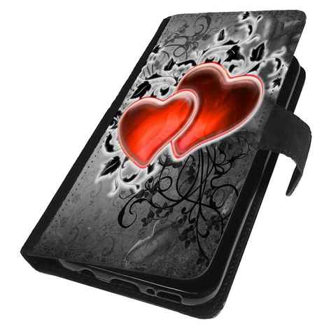 Traumhuelle Handyhülle MOTIV 55 Herzen Rot Grau Schutz Hülle für Samsung Galaxy Handy, Handy Tasche Flip Case Klapphülle Etui Schutz Cover Silikon