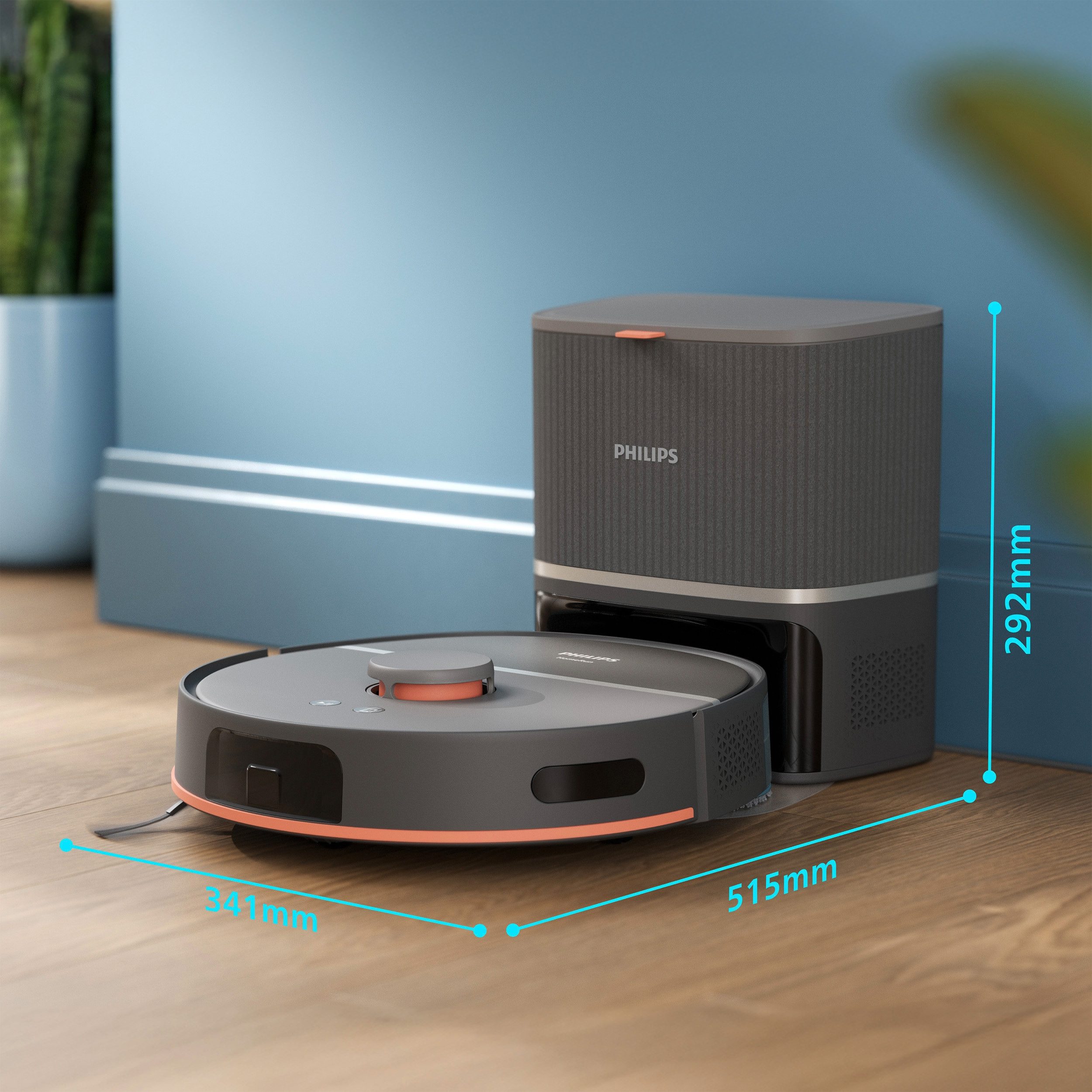 Philips Saugroboter mit Wischfunktion XU5100/10 5000 Series mit 10.000pa Saugkraft, 67,16 W, mit Beutel, LDS-Radarnavigationssystem, HomeRun App, inkl. Entleerungsstation