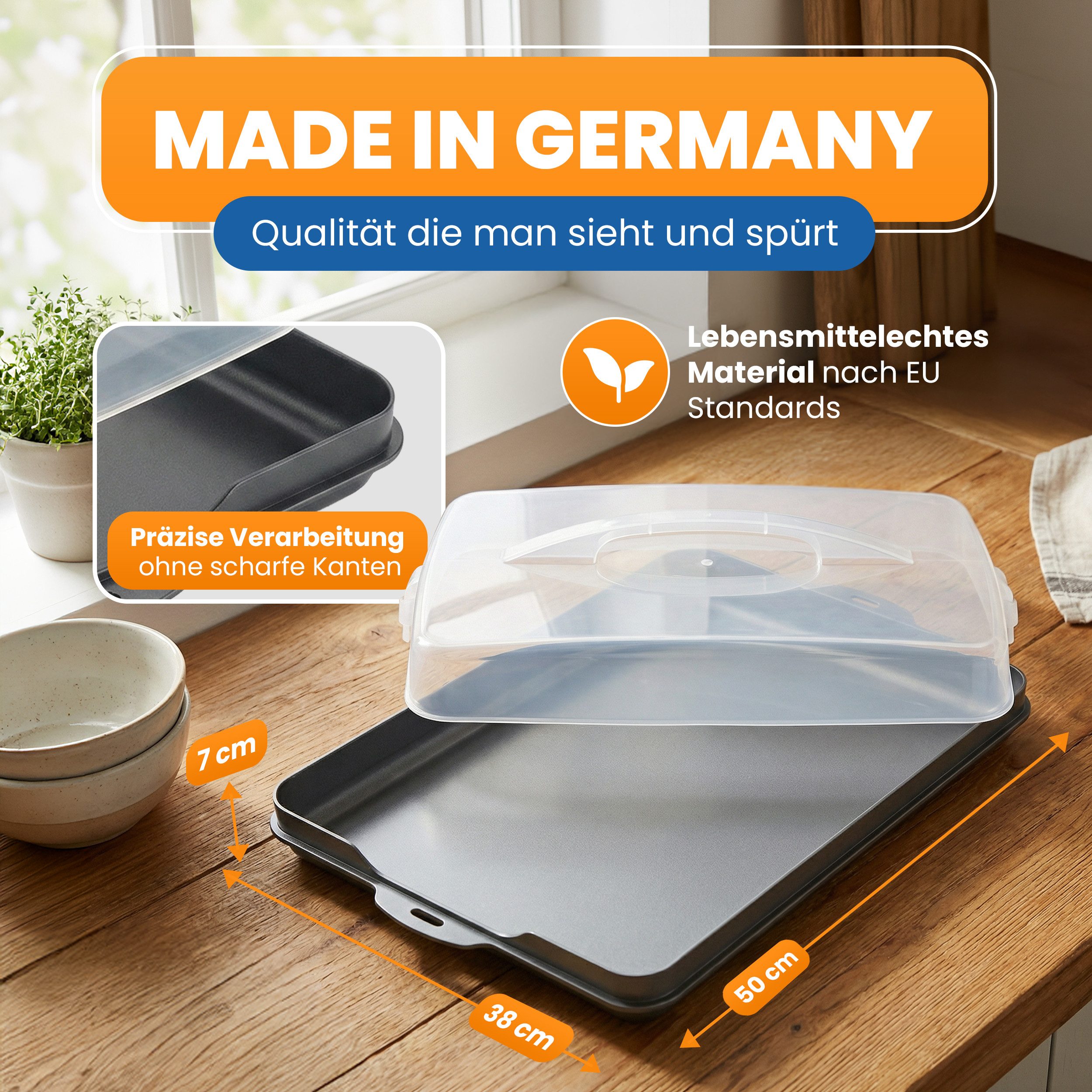 EUROHOME Kuchentransportbox Kuchencontainer - Blechkuchen Behälter mit Tragegriff - Kuchenhaube, Kunststoff, (1-tlg., Tortenbehälter 50 x 38 cm), Servier- und T – Bild 2 von 5
