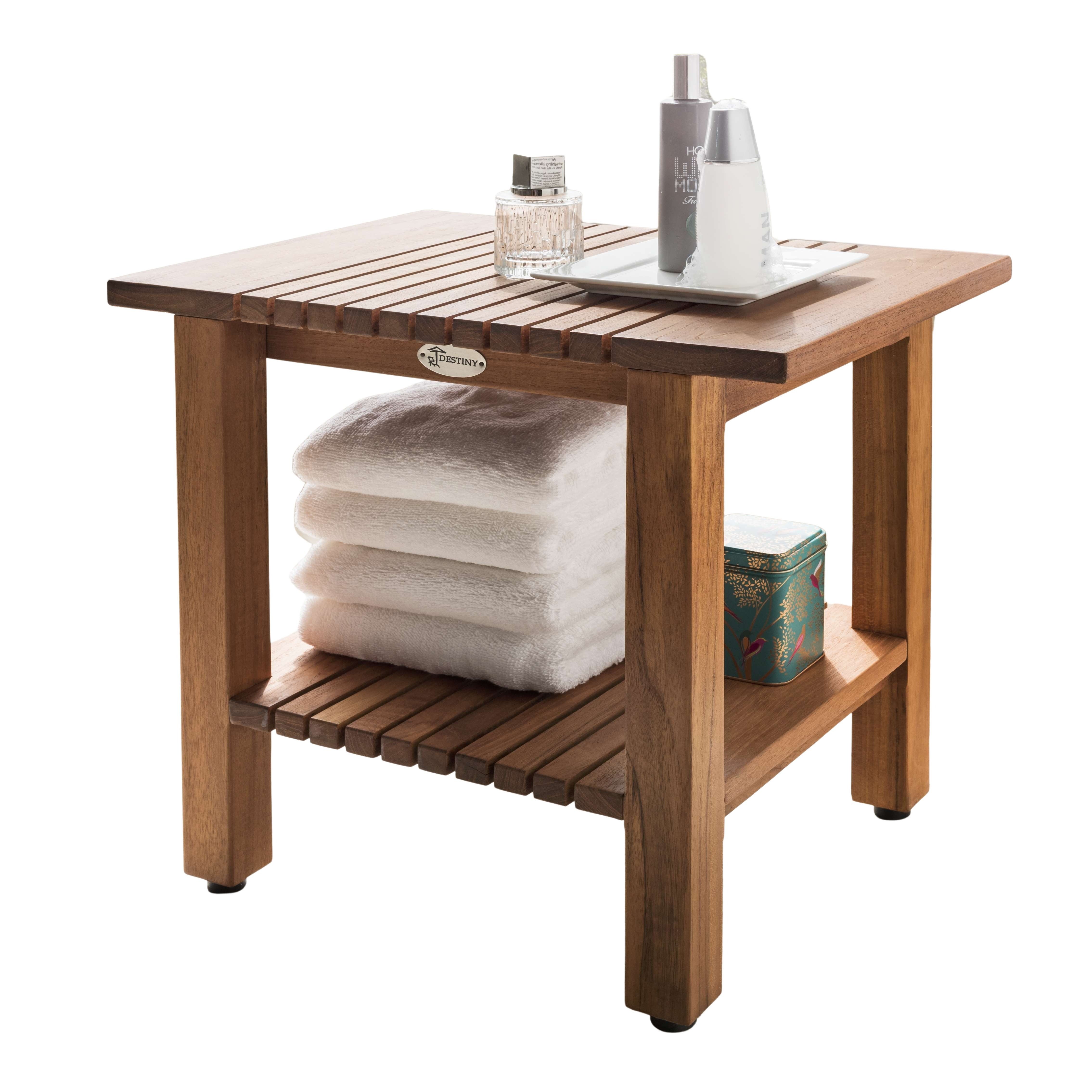 Destiny Beistelltisch SPA & LIVING, geriffelt mit Ablagefach 45x32x44 cm, Teak