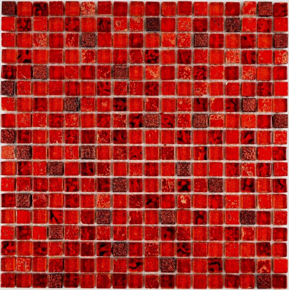 Mosani Mosaikfliesen Glasmosaik Mosaikfliese WC BAD Resin dunkelrot rot