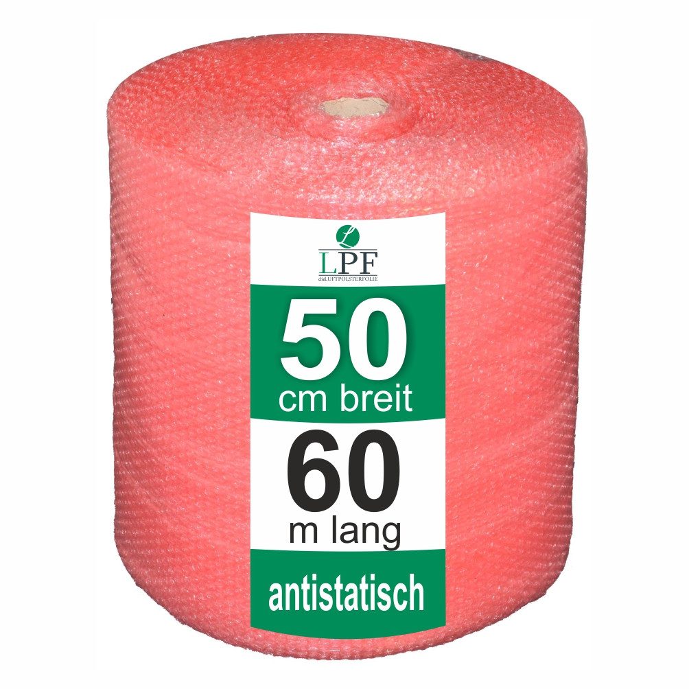 LPF dieLUFTPOLSTERFOLIE Schutzfolie Luftpolsterfolie ANTISTATISCH Breite 50cm x Länge 60m / 80my Folie