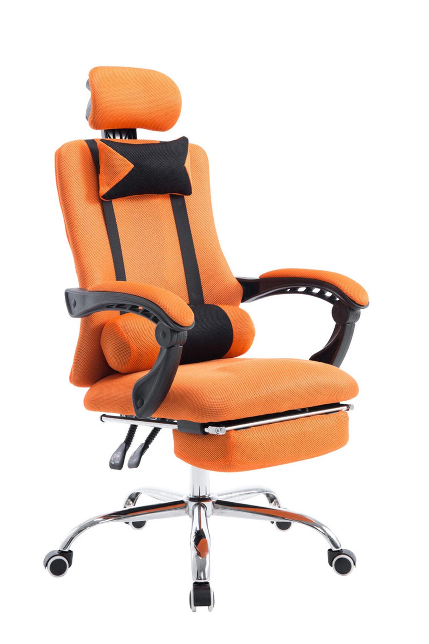 TPFLiving Bürostuhl Fellini mit bequemer Rückenlehne - höhenverstellbar und 360° drehbar (Schreibtischstuhl, Drehstuhl, Chefsessel, Konferenzstuhl), Gestell: Metall chrom - Sitzfläche: Stoff in Netzoptik orange