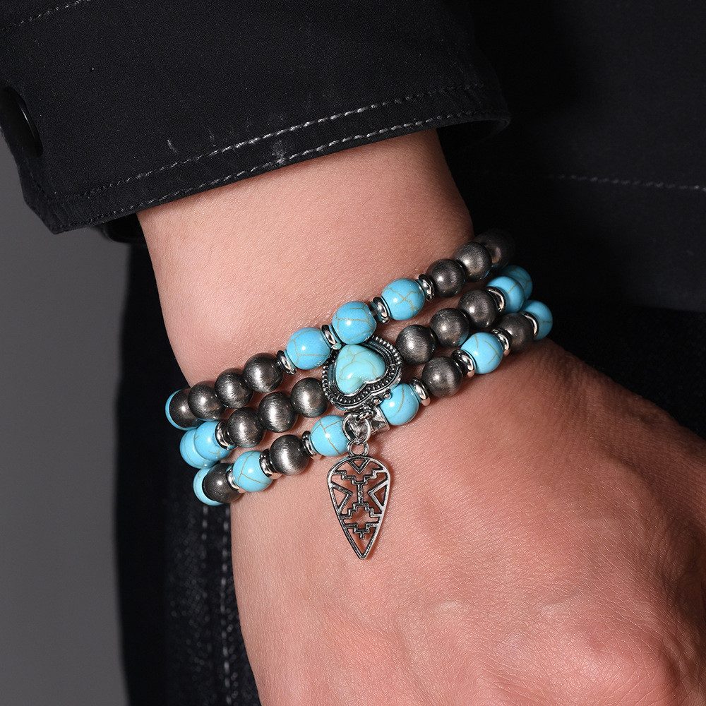 Armband 3er Set Perlenarmbänder Boho Schmuck – mit Türkis Herz und Anhänger